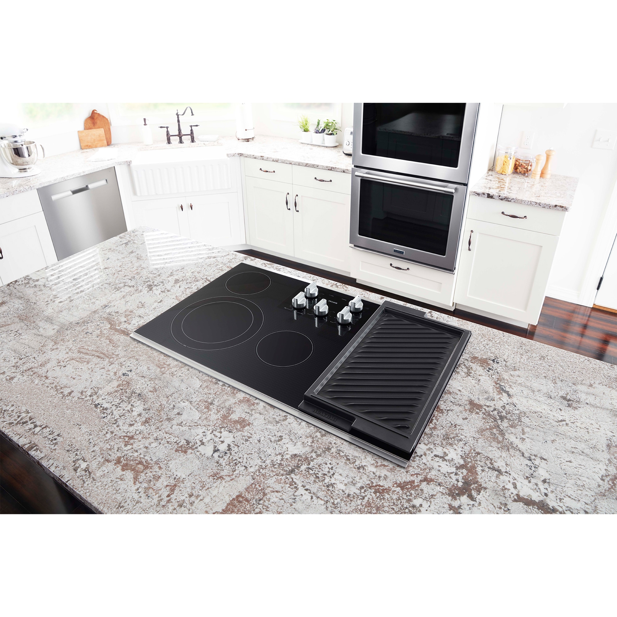 Maytag 36 in. 5-Burner Electric Cooktop with Power Burner, Reversible Grill & Griddle - Stainless Steel, , hires