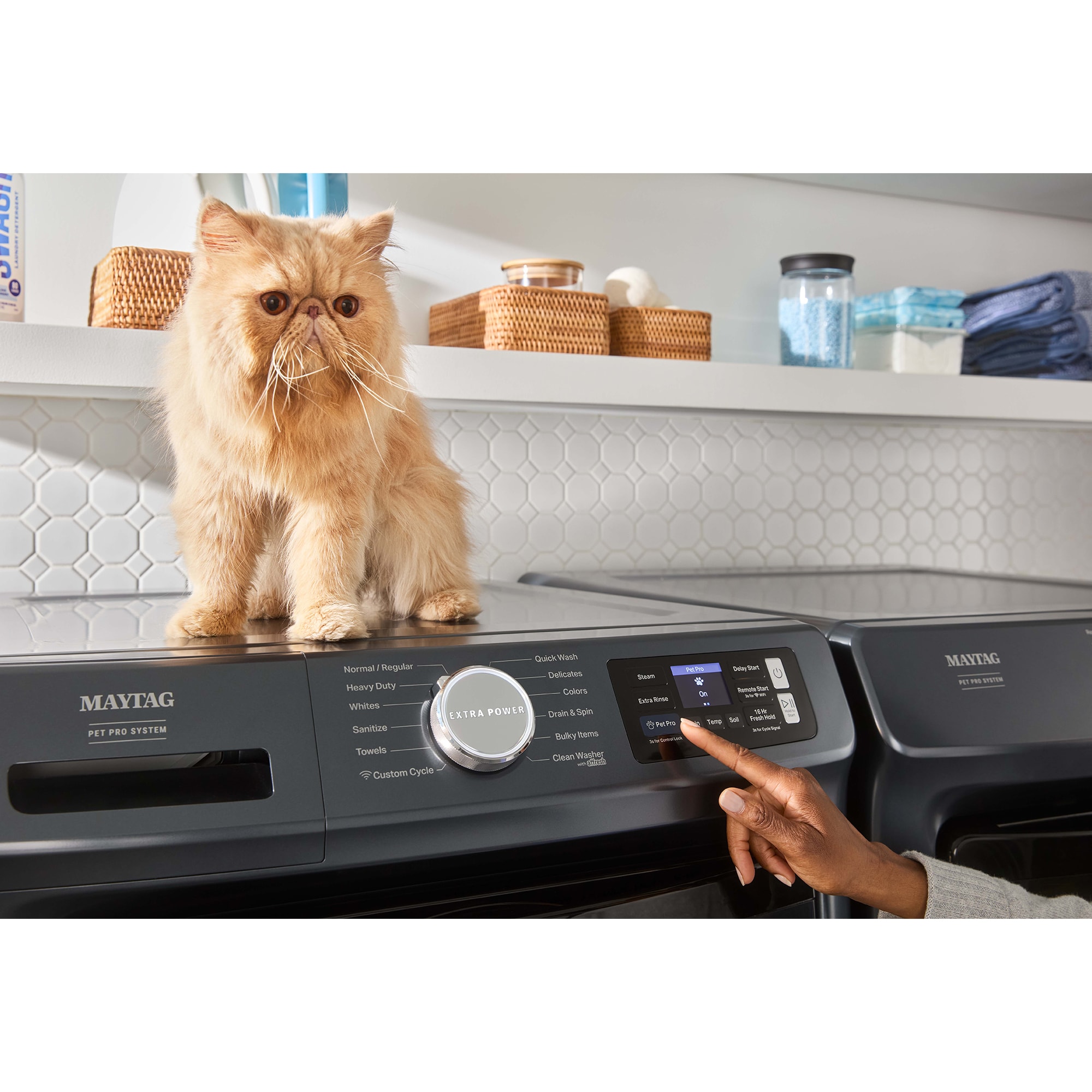 Maytag Pet Pro 27 in. 7.4 cu. ft. Smart Stackable Electric Dryer with Sensor Dry, Sanitize & Steam Cycle - Midnight Steel, Midnight Steel, hires