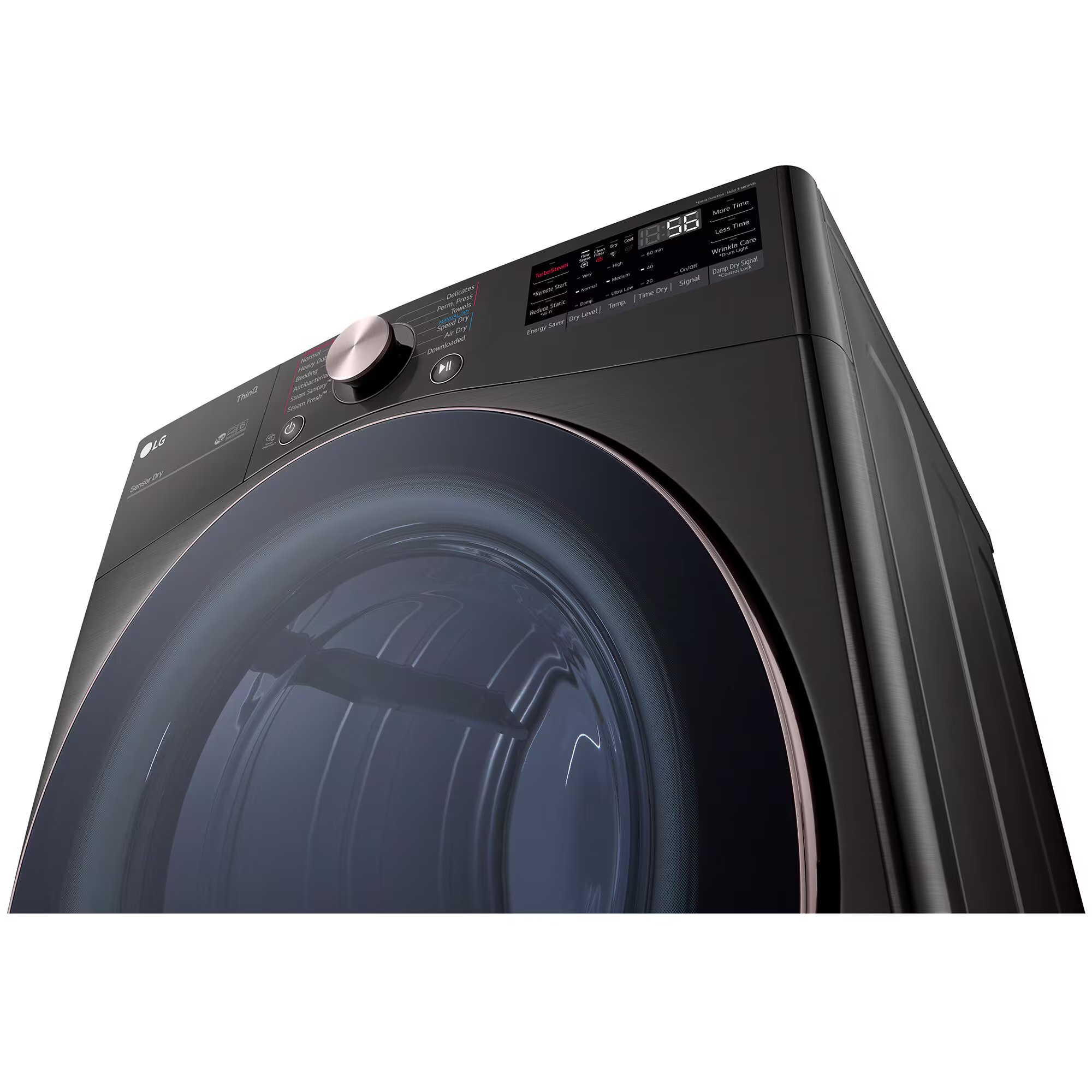 LG 27 in. 7.4 cu. ft. Smart Stackable Round-Door Gas Dryer with Built-In Intelligence, Sensor Dry, Turbo Steam, Sanitize & Steam Cycle - Black Steel, Black Steel, hires