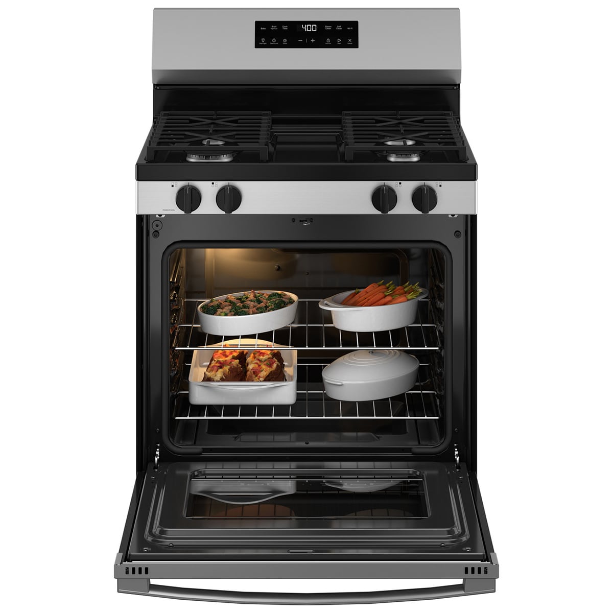 GE 400 Series 30 in. 5.3 cu. ft. Smart Gas Range with 4 Sealed Burners - Stainless Steel, Stainless Steel, hires