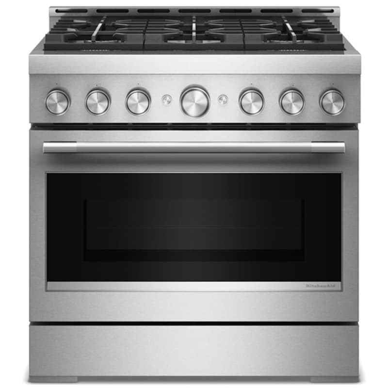 KitchenAid 36 in. 5.1 cu. ft. Air-Fry True European Convection Gas Range with 6 Sealed Burners - Stainless Steel, , hires