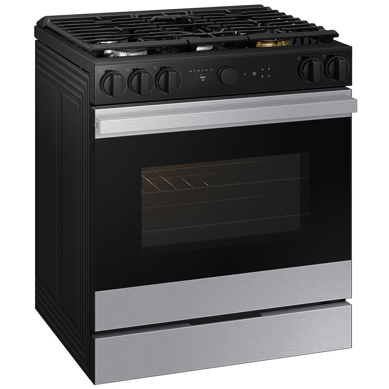 Samsung Bespoke 30 in. 6 cu. ft. Smart Air Fry True European Convection Slide-In Gas Range with 5 Sealed Burners & Griddle - Stainless Steel, Stainless Steel, hires