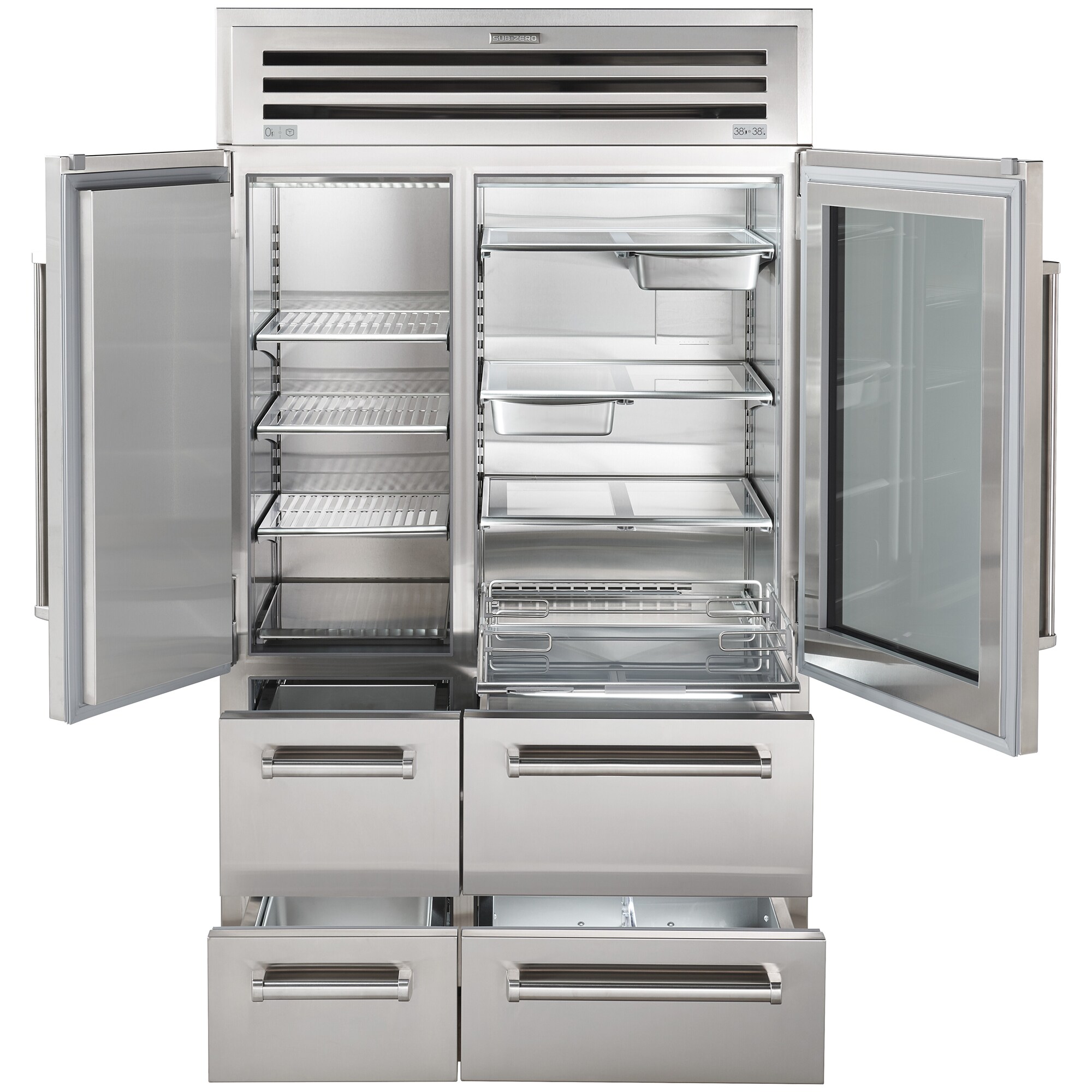 Sub-Zero Pro 48 in. 30.4 cu. ft. Built-In Smart Counter Depth 6-Door Side-by-Side Refrigerator with Glass Door & Ice Maker - Stainless Steel, , hires