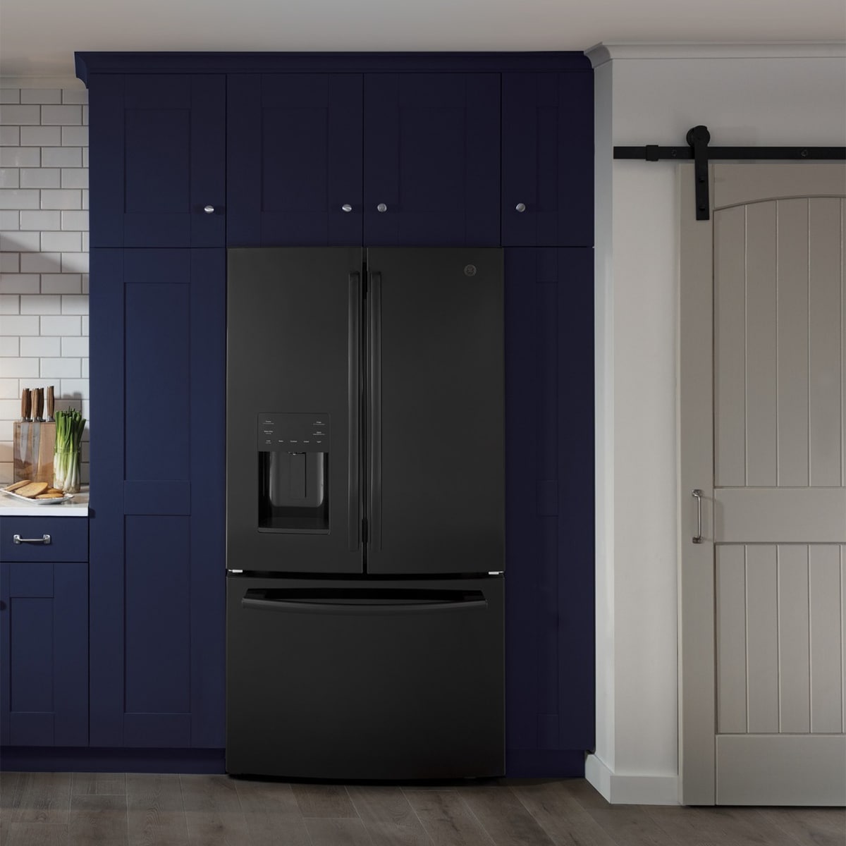 GE 36 in. 25.6 cu. ft. French Door Refrigerator with Ice & Water Dispenser - Black, Black, hires