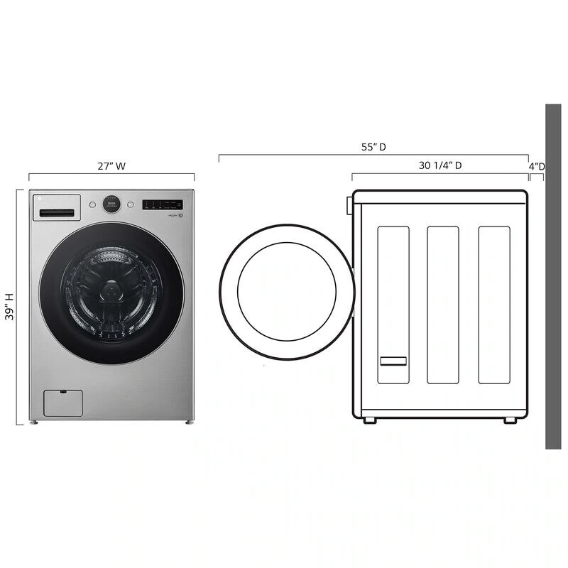 LG 27 in. 4.5 cu. ft. Smart Stackable Front Load Washer with AI DD Built-In Intelligence, TurboWash 360 Technology, Allergiene, Sanitize & Steam Wash Cycle - Graphite Steel, , hires