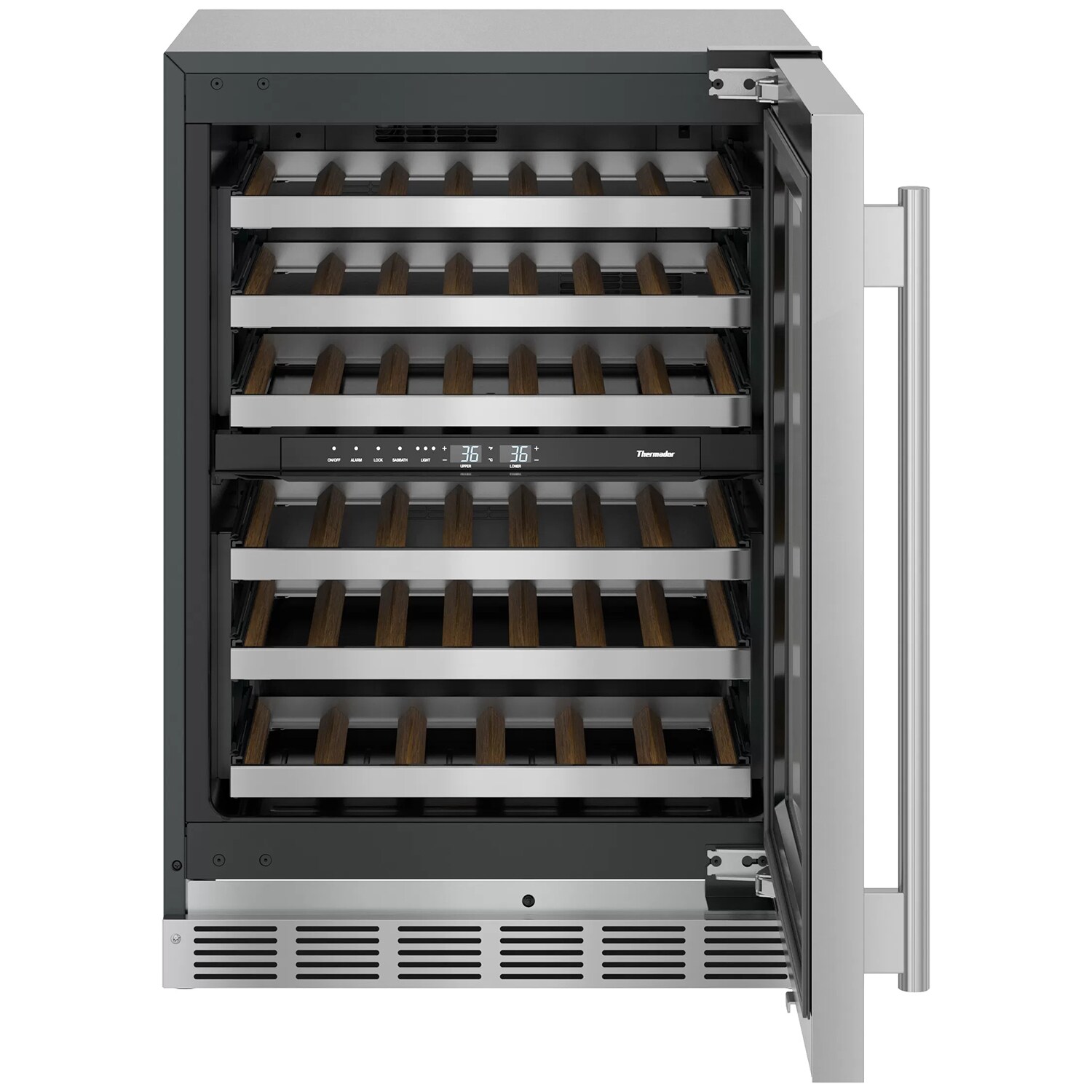 Thermador Masterpiece Series 24 in. Undercounter Wine Cooler with Wood Racks, Dual Temperature Zones & 41 Bottle Capacity - Stainless Steel, , hires