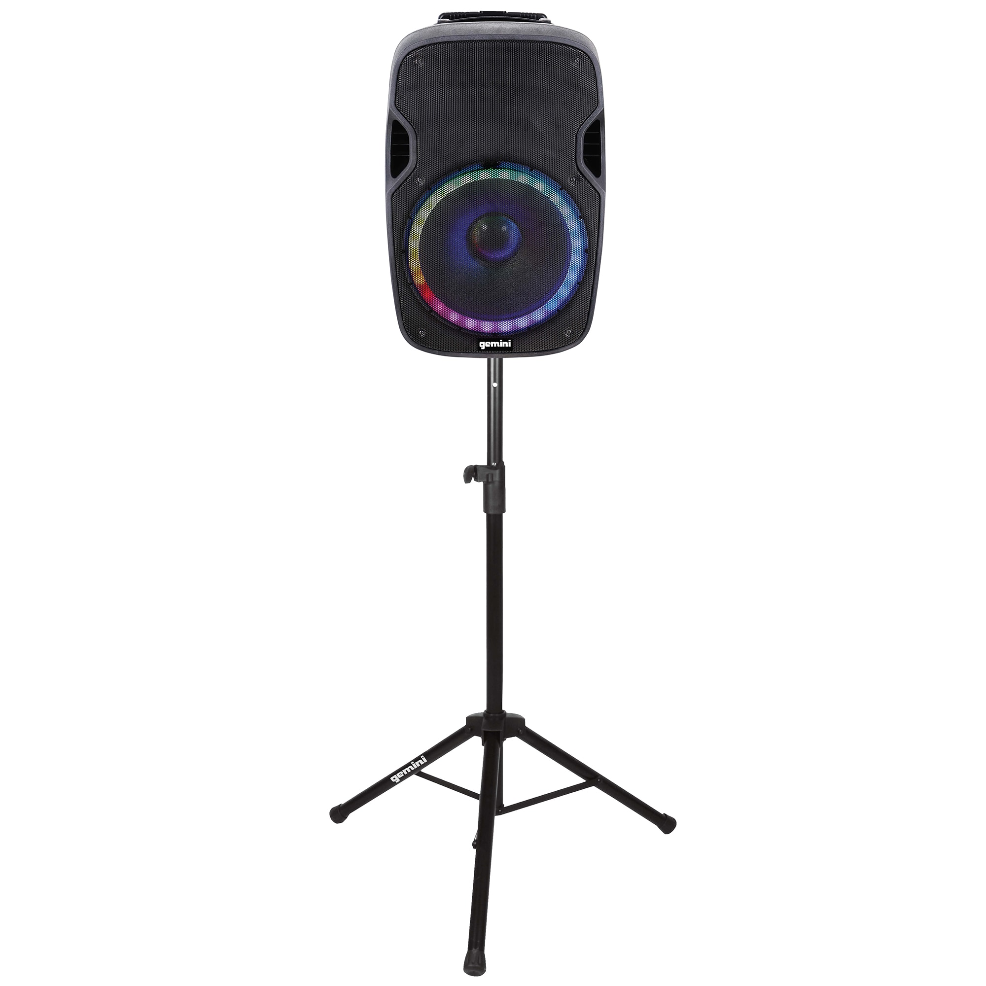 Gemini 15" Bluetooth PA Party Speaker with LED Lights Microphone & Stand - Black, , hires