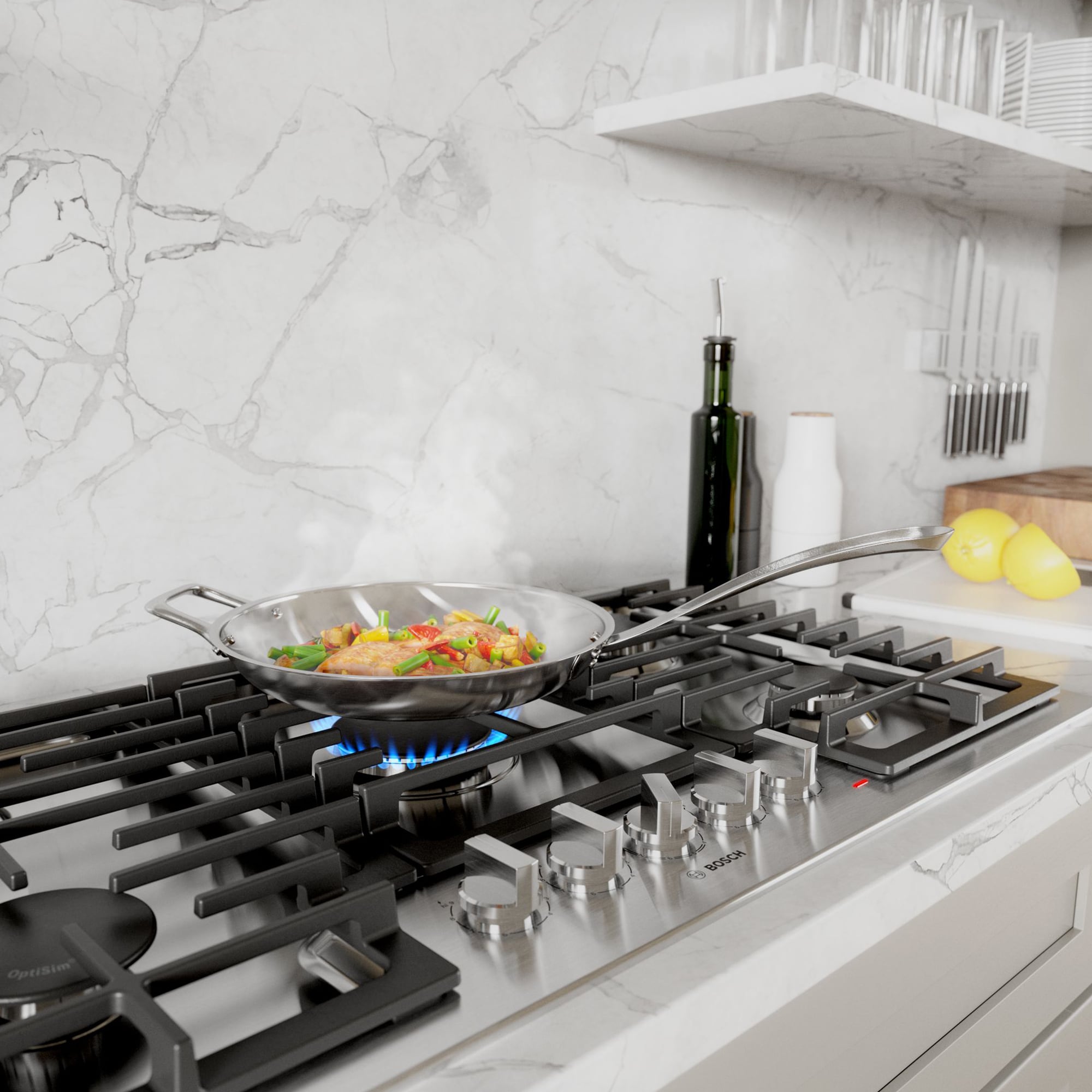 Bosch 500 Series 30 in. 5-Burner Natural Gas Cooktop with Simmer Burner & Power Burner - Stainless Steel, , hires