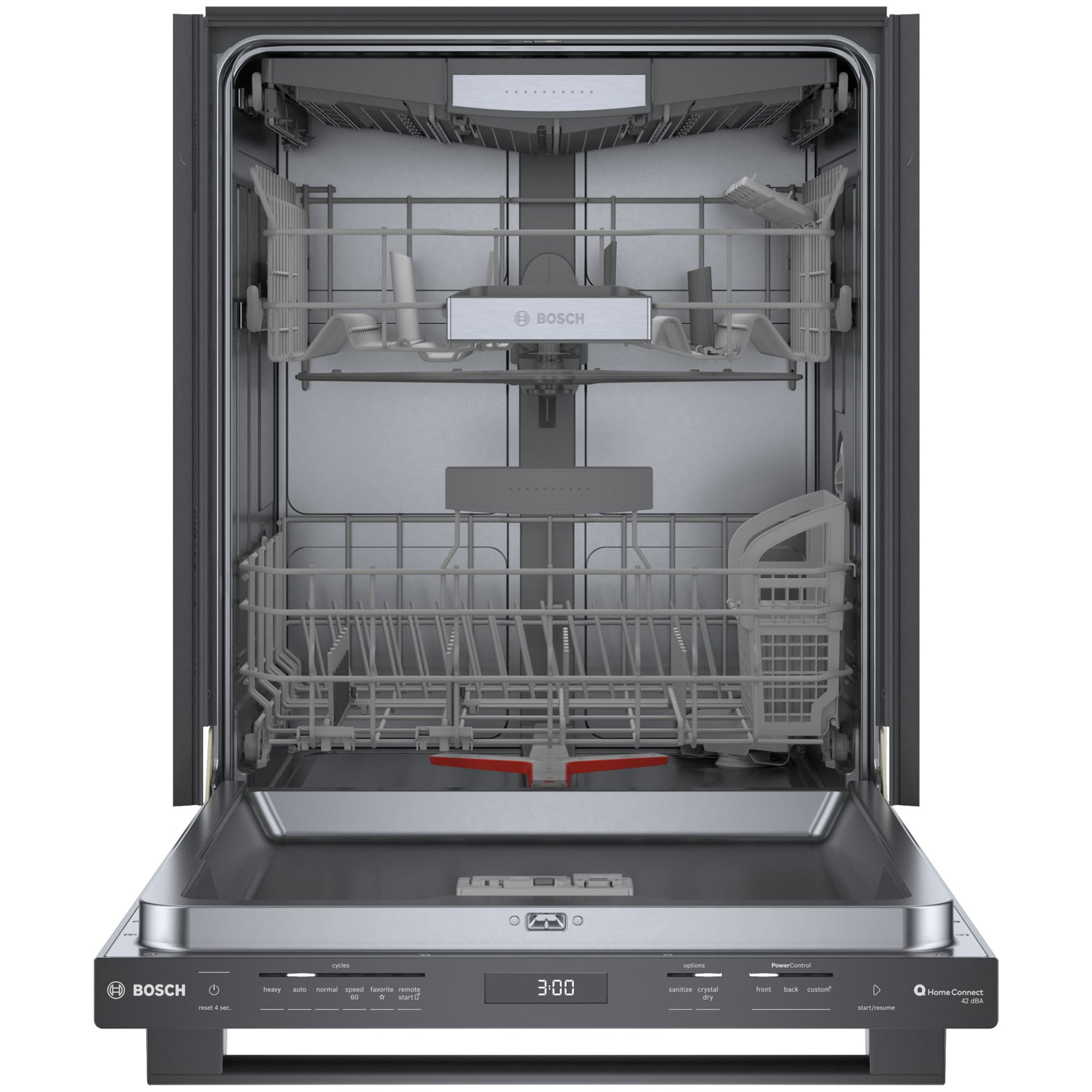 Bosch 800 Series 24 in. Top Control Smart Dishwasher with 42 dBa Sound Level, 3rd-Rack & CrystalDry - Black Stainless, Black Stainless, hires