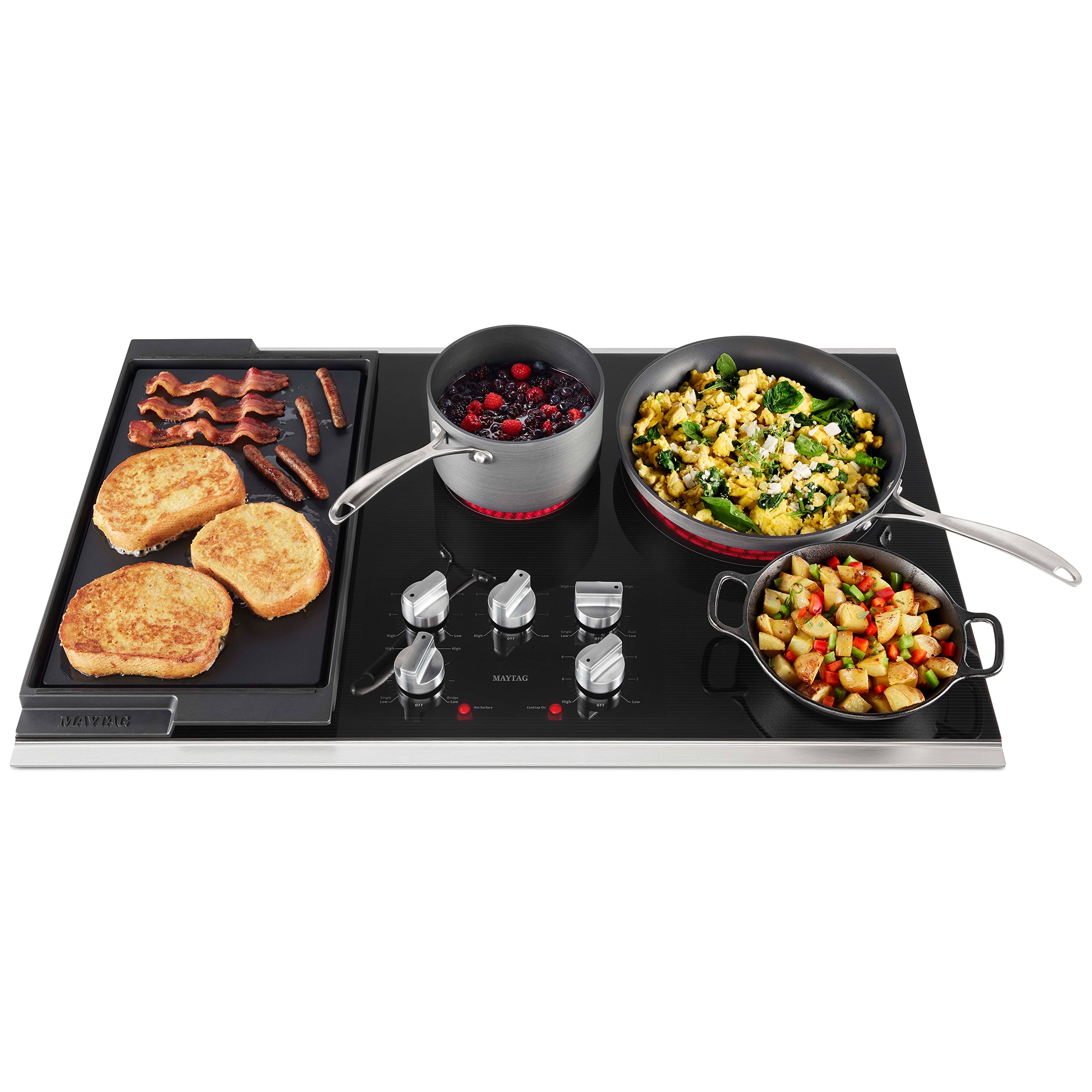 Maytag 36 in. 5-Burner Electric Cooktop with Power Burner, Reversible Grill & Griddle - Stainless Steel, , hires