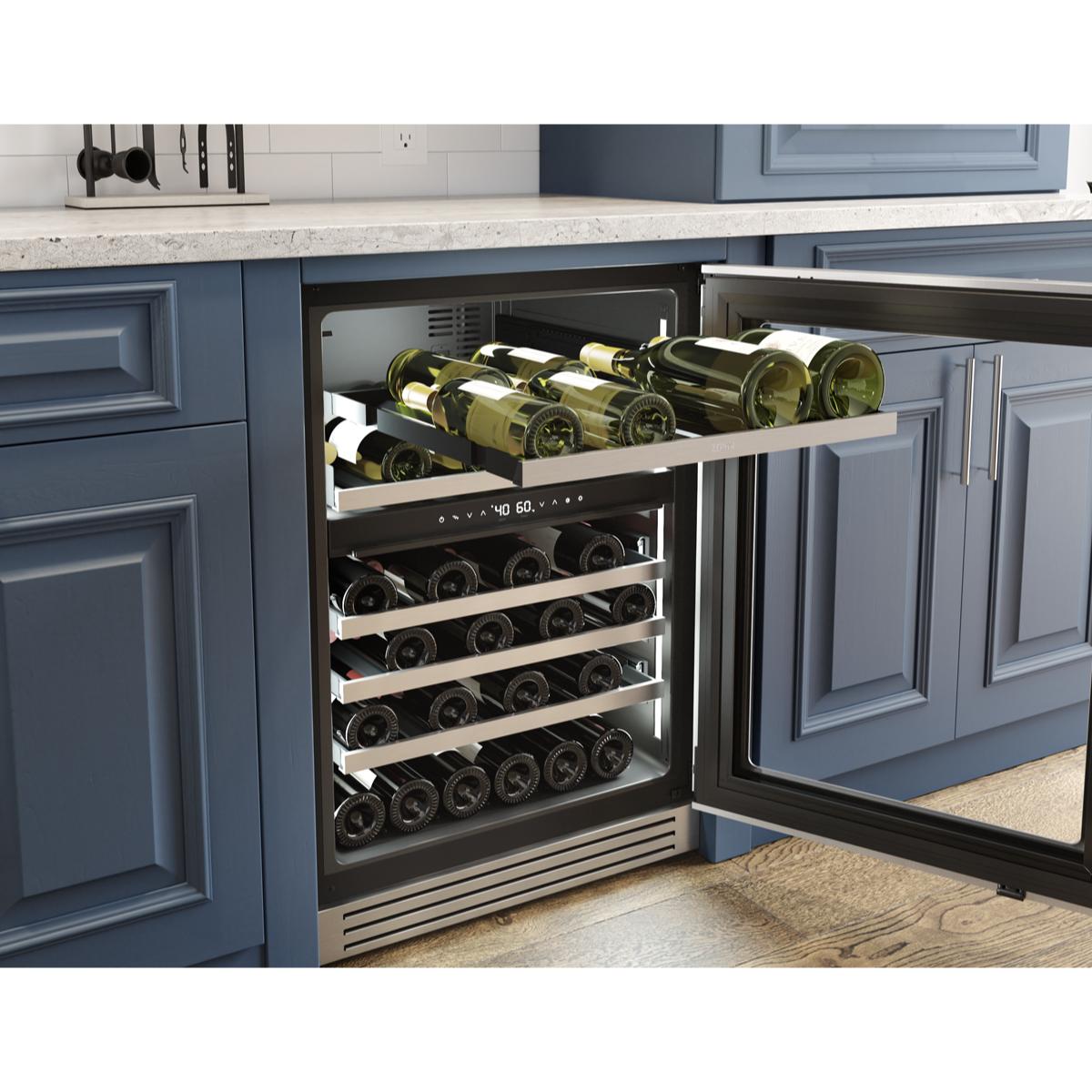 Zephyr Presrv Series 24 in. Undercounter Wine Cooler with Wood Racks, Dual Temperature Zones & 45-Bottle Capacity - Stainless Steel, , hires