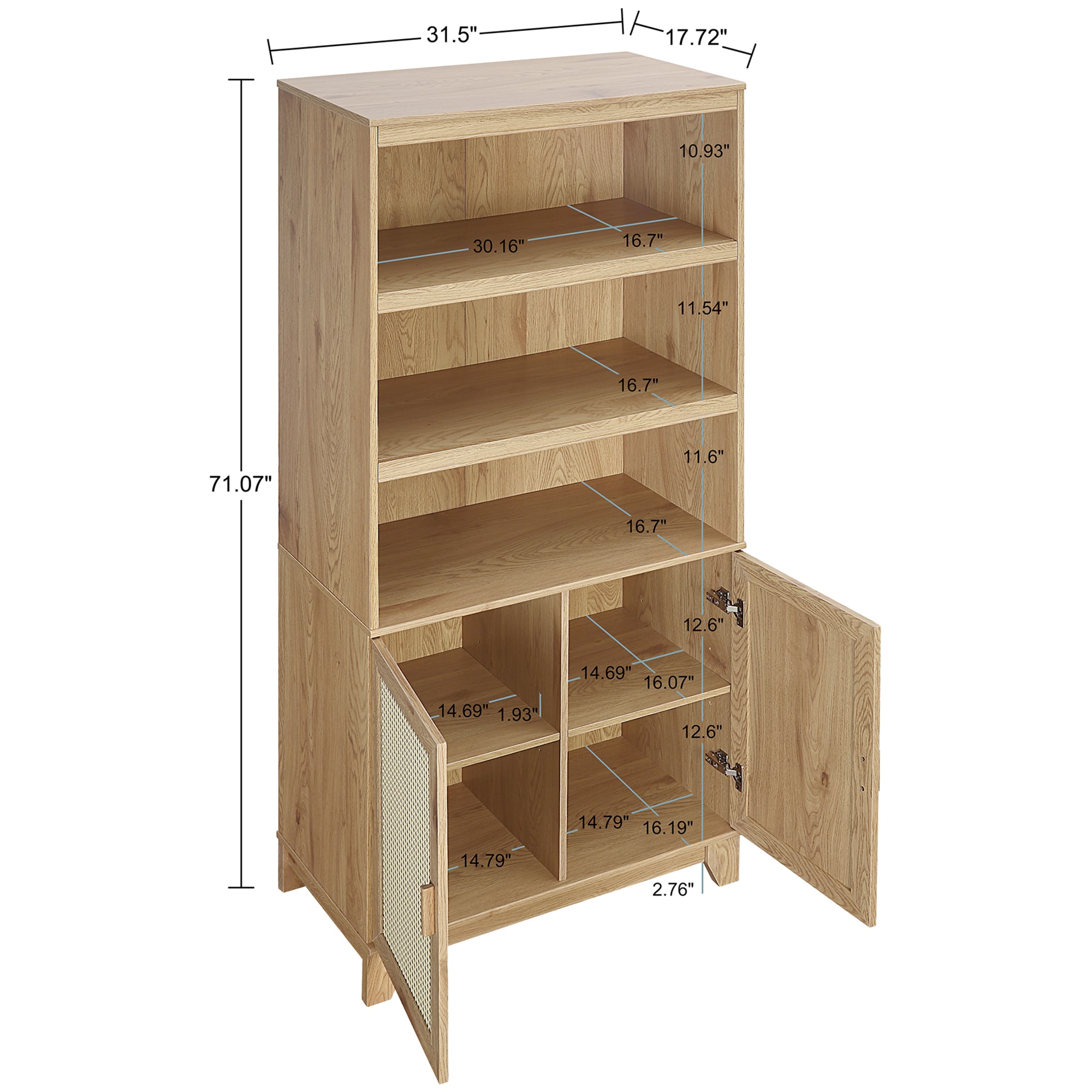 Manhattan Comfort Sheridan Modern Cane Bookcase with Adjustable Shelves - Nature, , hires
