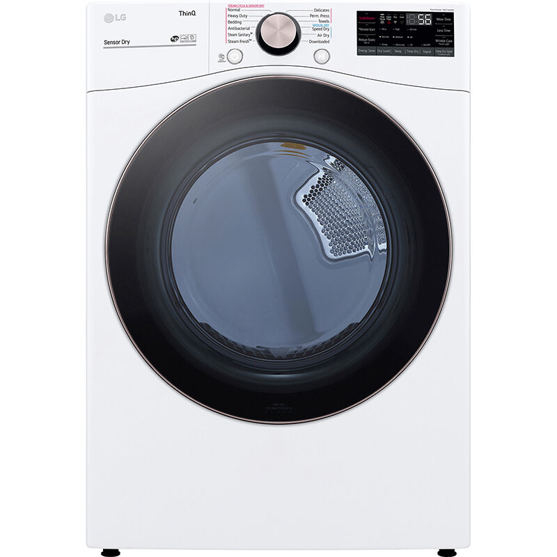 LG 27 in. 7.4 cu. ft. Smart Stackable Round-Door Electric Dryer with Built-In Intelligence, Sensor Dry, Turbo Steam, Sanitize & Steam Cycle - White, White, hires