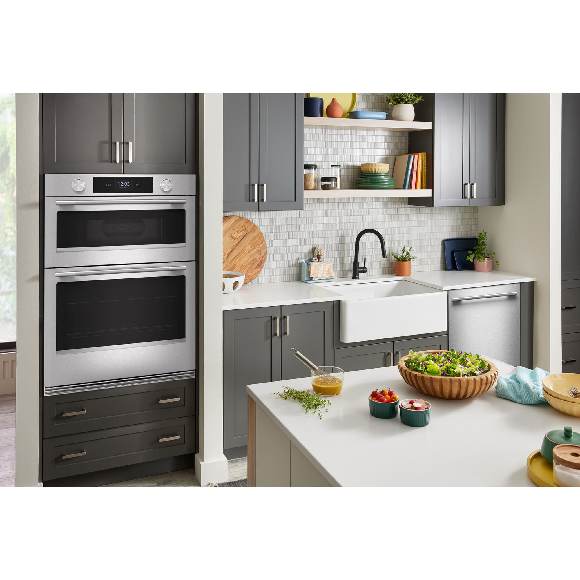 KitchenAid 30 in. 6.4 cu. ft. Smart Steam Electric Microwave/Wall Oven Combo with True European Convection & Sensor Cooking - Stainless Steel with PrintShield Finish, , hires