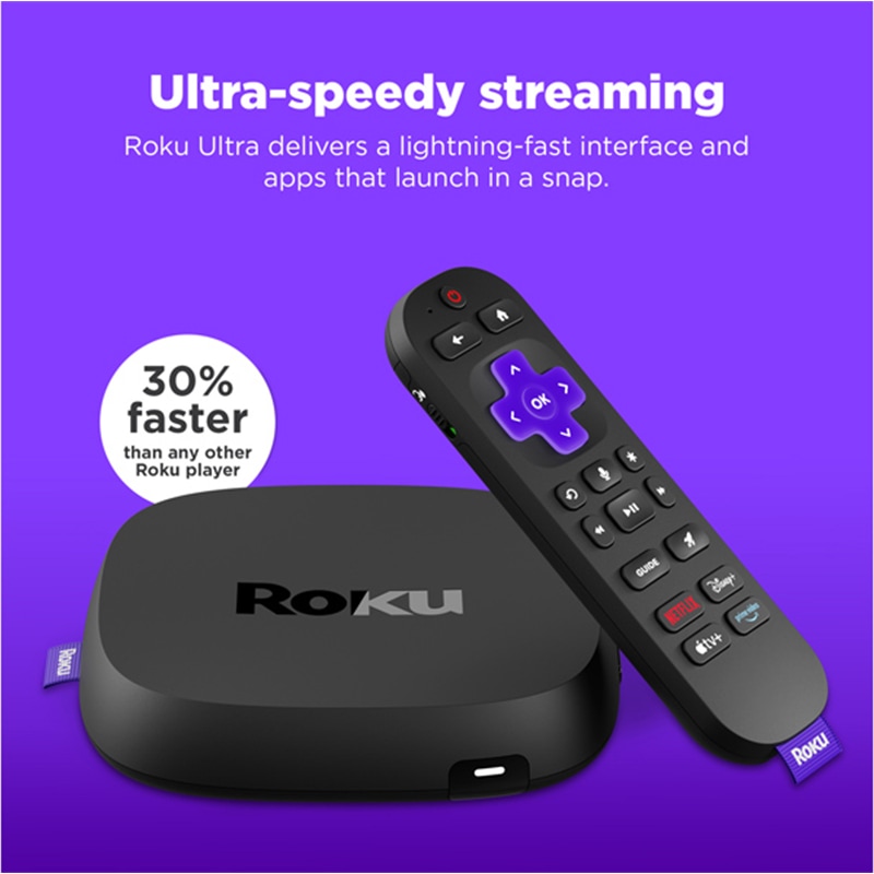 Roku Ultra 2024 | 4K/HDR10+/Dolby Vision & Atmos Streaming Device Rechargeable Backlit Voice Remote Pro Free & Live TV - Black, , hires