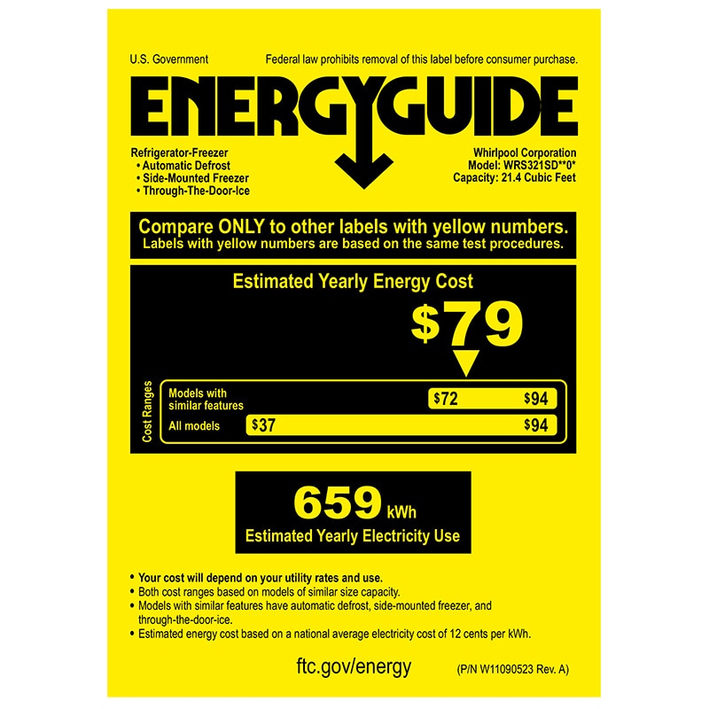 Whirlpool 33 in. 21.4 cu. ft. Side by Side Refrigerator with Ice & Water Dispenser - Black Stainless, Black Stainless, hires