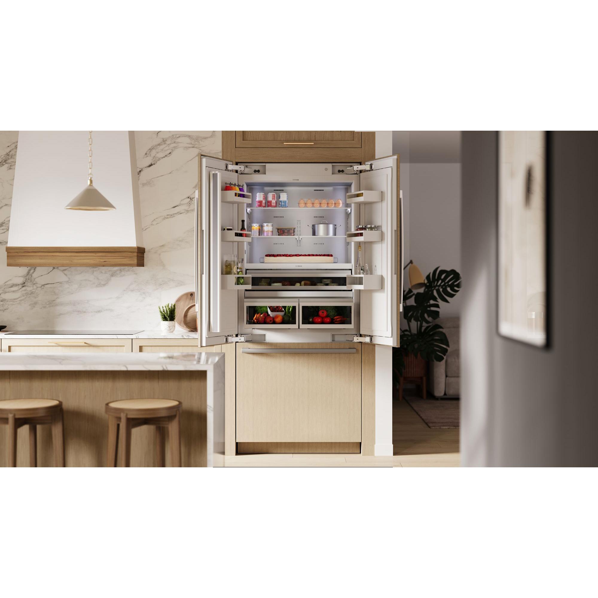 Bosch Benchmark Series 36 in. 20.1 cu. ft. Built-In Smart Counter Depth French Door Refrigerator with Internal Water Dispenser - Custom Panel Ready, , hires