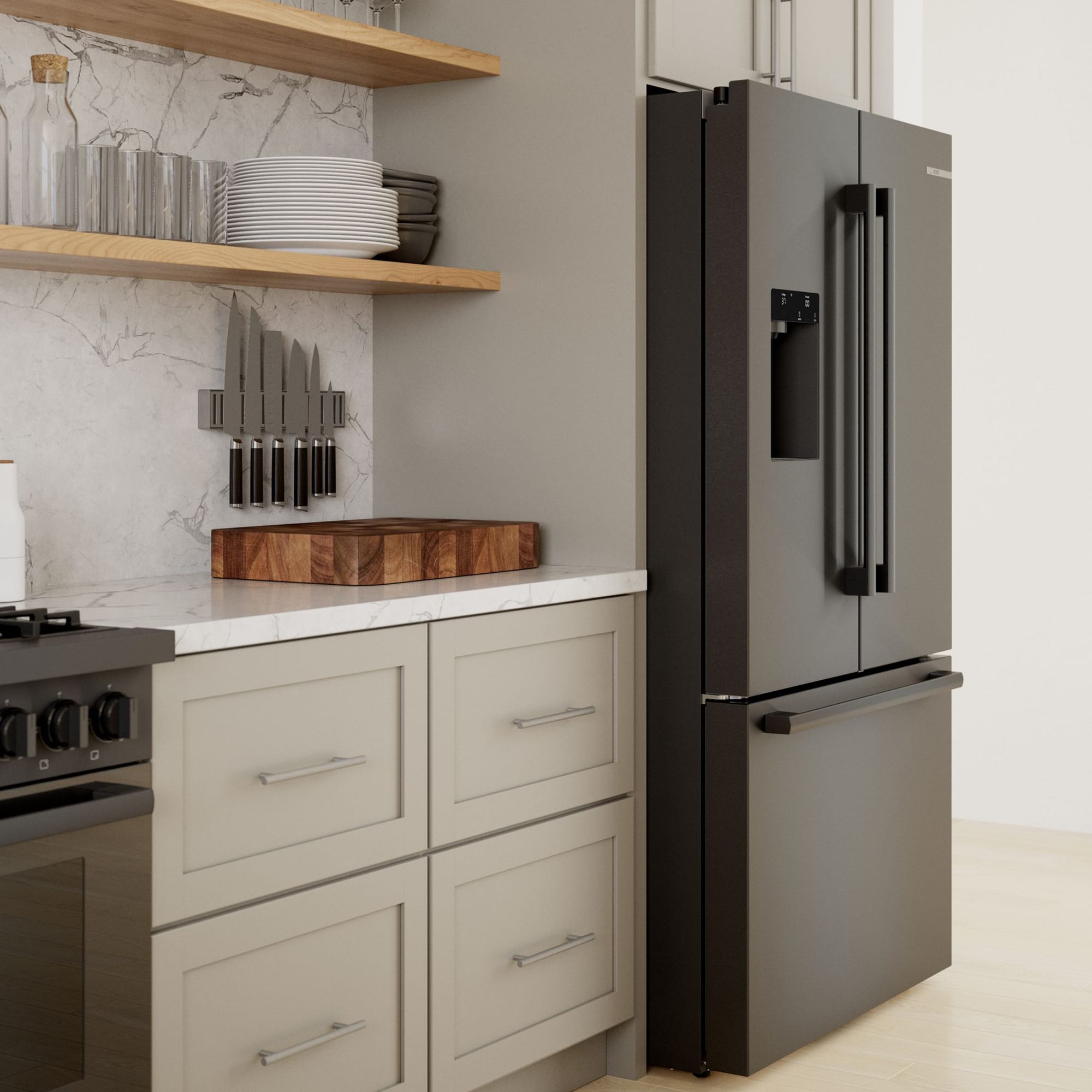 Bosch 500 Series 36 in. 26 cu. ft. Smart French Door Refrigerator with Ice & Water Dispenser - Black Stainless Steel, , hires