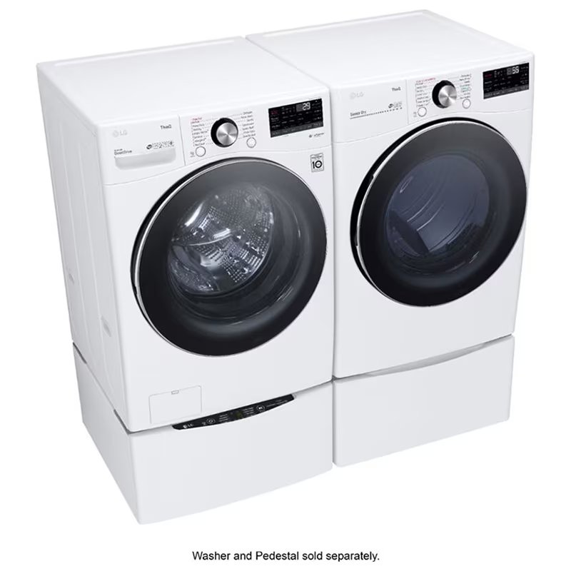 LG 27 in. 7.4 cu. ft. Smart Stackable Round-Door Gas Dryer with Tempered Glass, Built-In Intelligence, Sensor Dry, Turbo Steam, Sanitize & Steam Cycle - White, White, hires