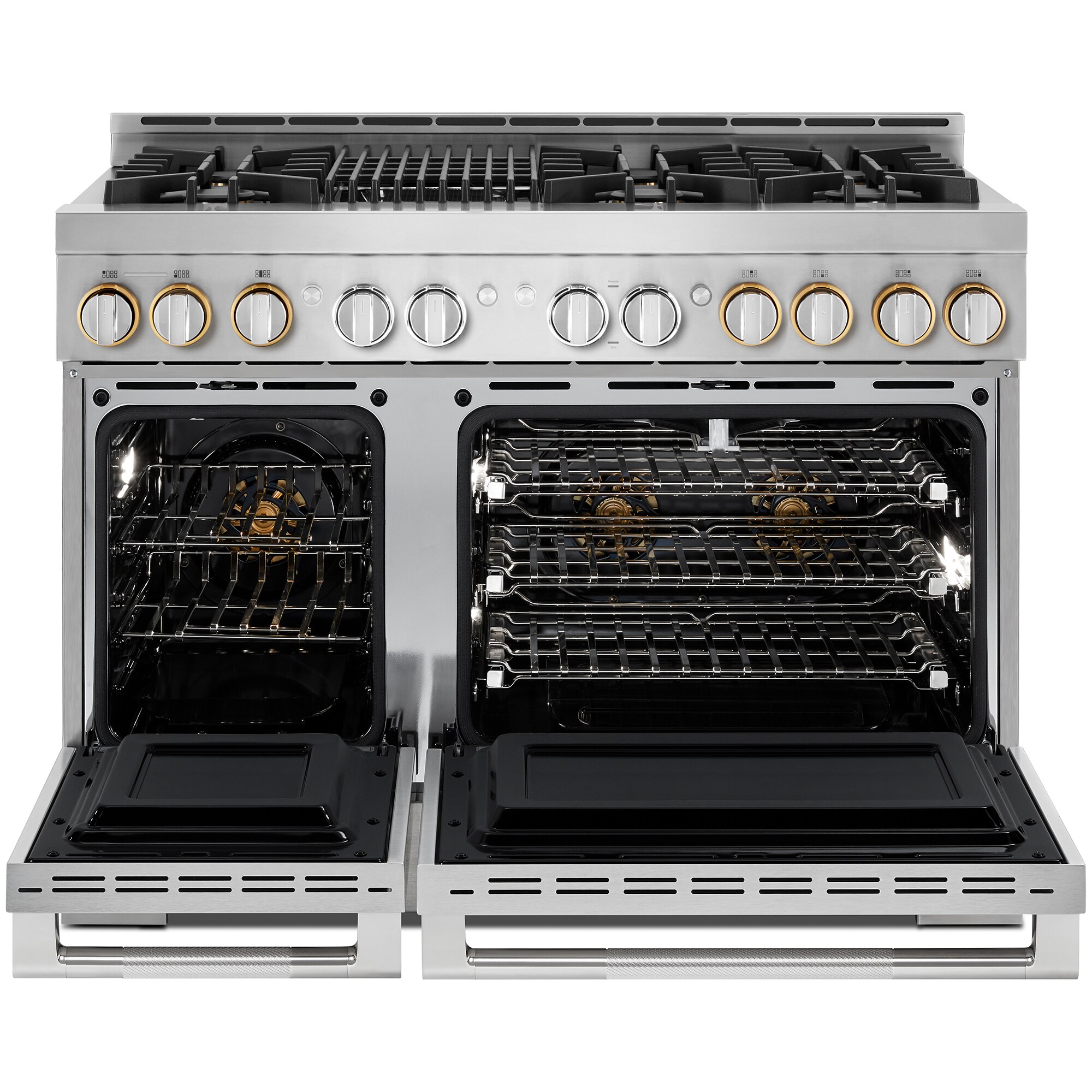 JennAir Rise Series 48 in. 6.3 cu. ft. Smart True European Convection Double Oven Gas Range with 6 Sealed Burners & Grill - Stainless Steel, , hires