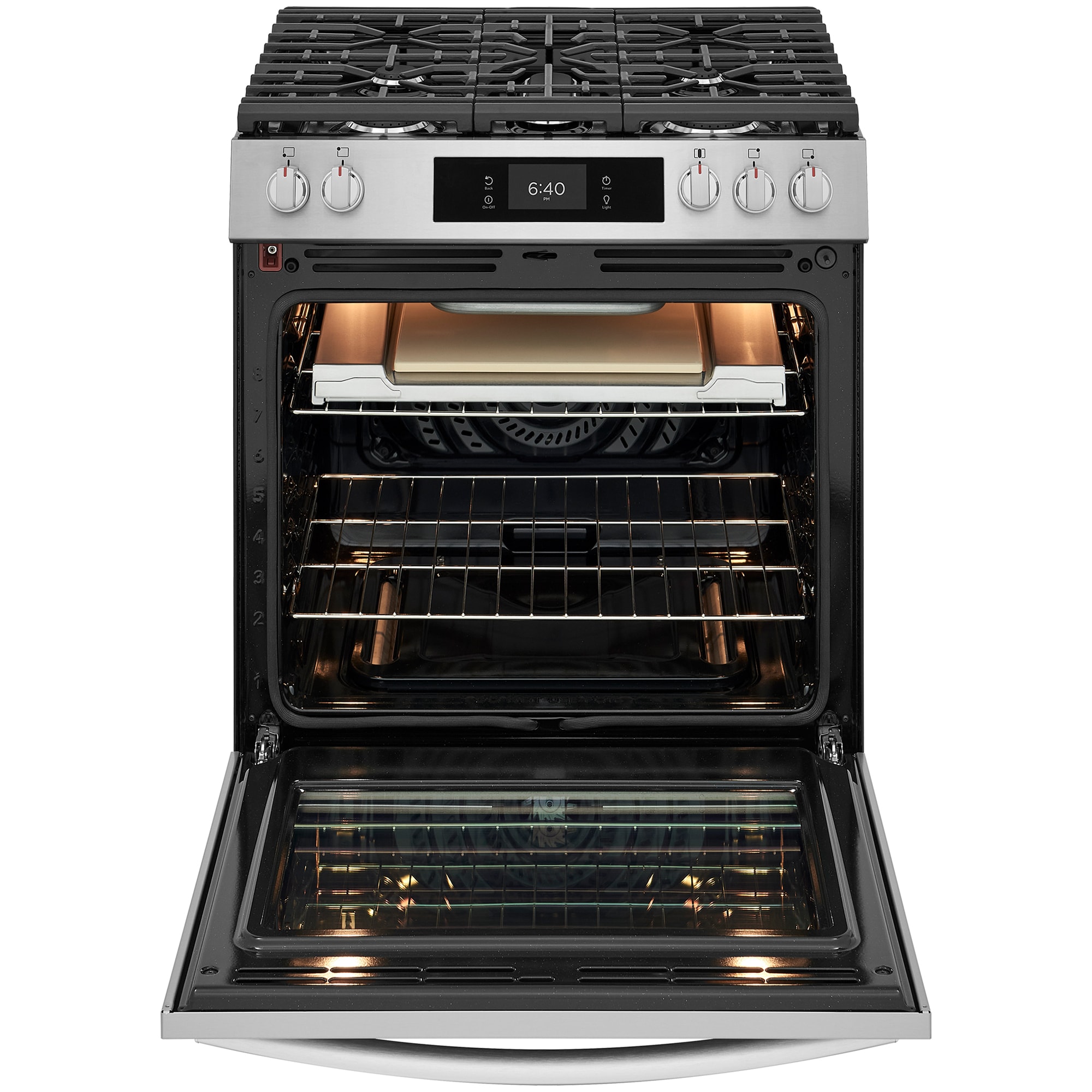 Frigidaire Gallery 30 in. 6.0 cu. ft. Air-Fry True European Convection Steam Oven Gas Range with Stone-Baked Pizza, 5 Sealed Burners & Griddle - Stainless Steel, , hires