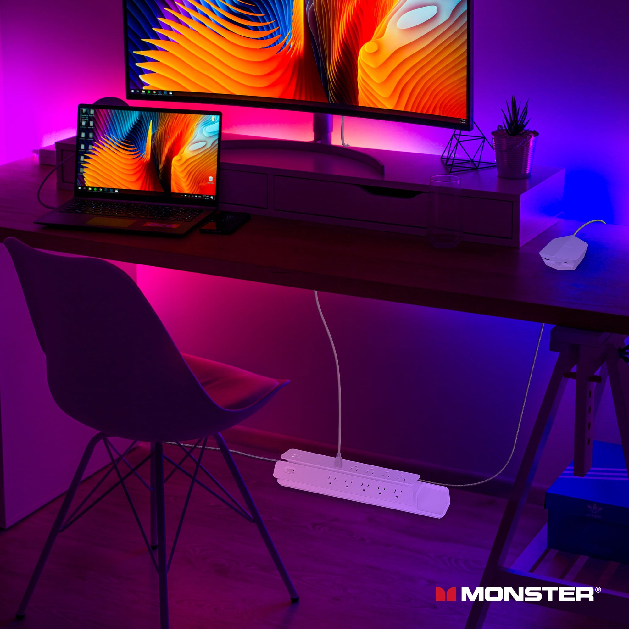 Monster Cable Power Center Vertex 6AC + 3 USB Hub (2.14amp 2 USB-A, 20W 1 USB-C) 6ft Cord 3000J Surge Protection - Black, , hires