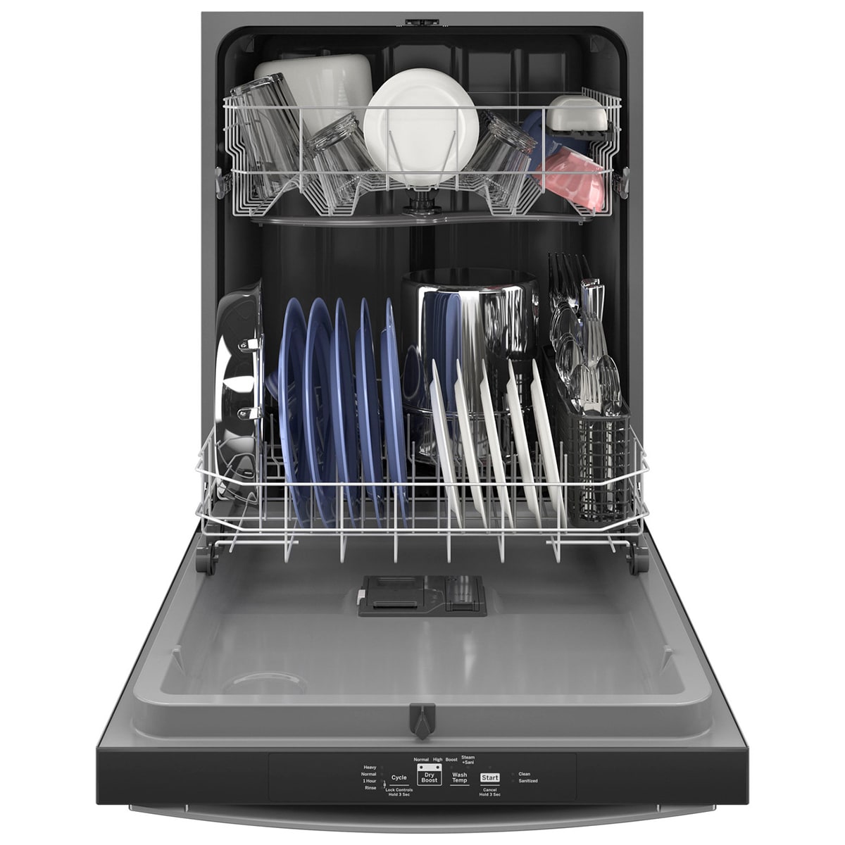 GE 24 in. Top Control Flush-Mount Dishwasher with 55 dBa Sound Level & Dry Boost - Stainless Steel, Stainless Steel, hires