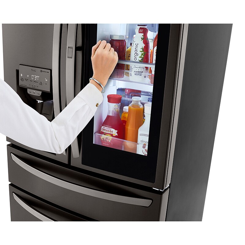 LG InstaView 36 in. 22.5 cu. ft. Smart Counter Depth 4-Door French Door Refrigerator with Ice & Water Dispenser - PrintProof Black Stainless Steel, PrintProof Black Stainless Steel, hires