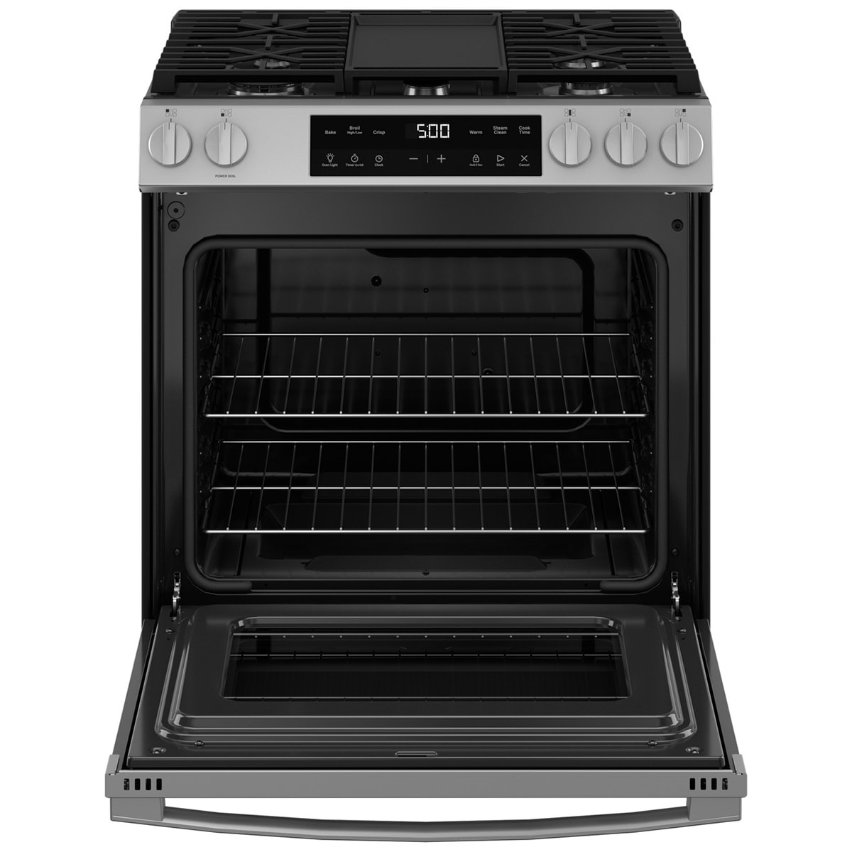 GE 500 Series 30 in. 5.3 cu. ft. Slide-In Gas Range with 5 Sealed Burners & Griddle - Stainless Steel, , hires