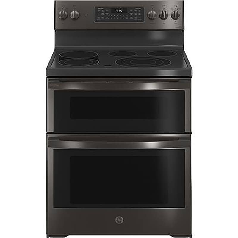 GE Profile 30 in. 6.6 cu. ft. Smart Air Fry True European Convection Double Oven Electric Range with Radiant Burners - Black Stainless, Black Stainless, hires