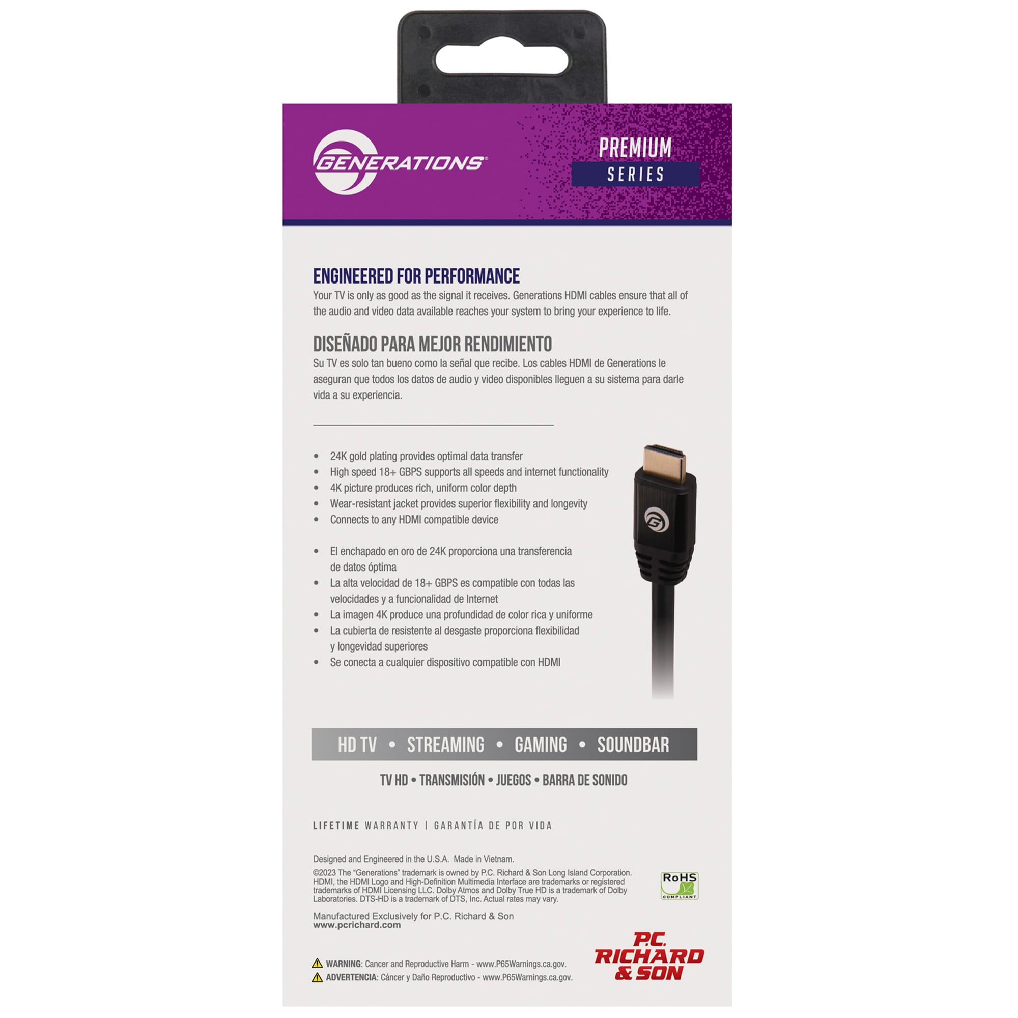 Generations Premium Series 12 FT. 18 GBPS High-Speed HDMI Cable - Black, , hires