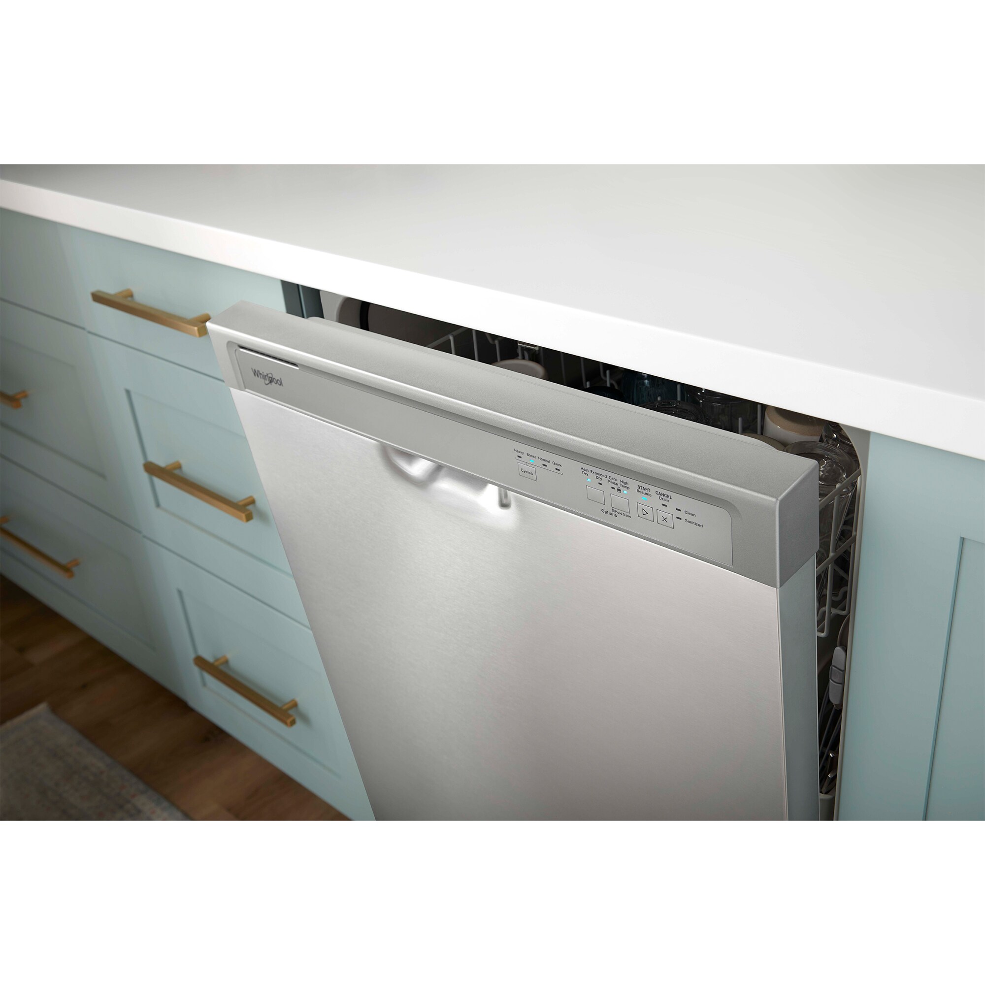 Whirlpool 24 in. Front Control Dishwasher with 57 dBa Sound Level & Pocket - Stainless Steel, Stainless Steel, hires