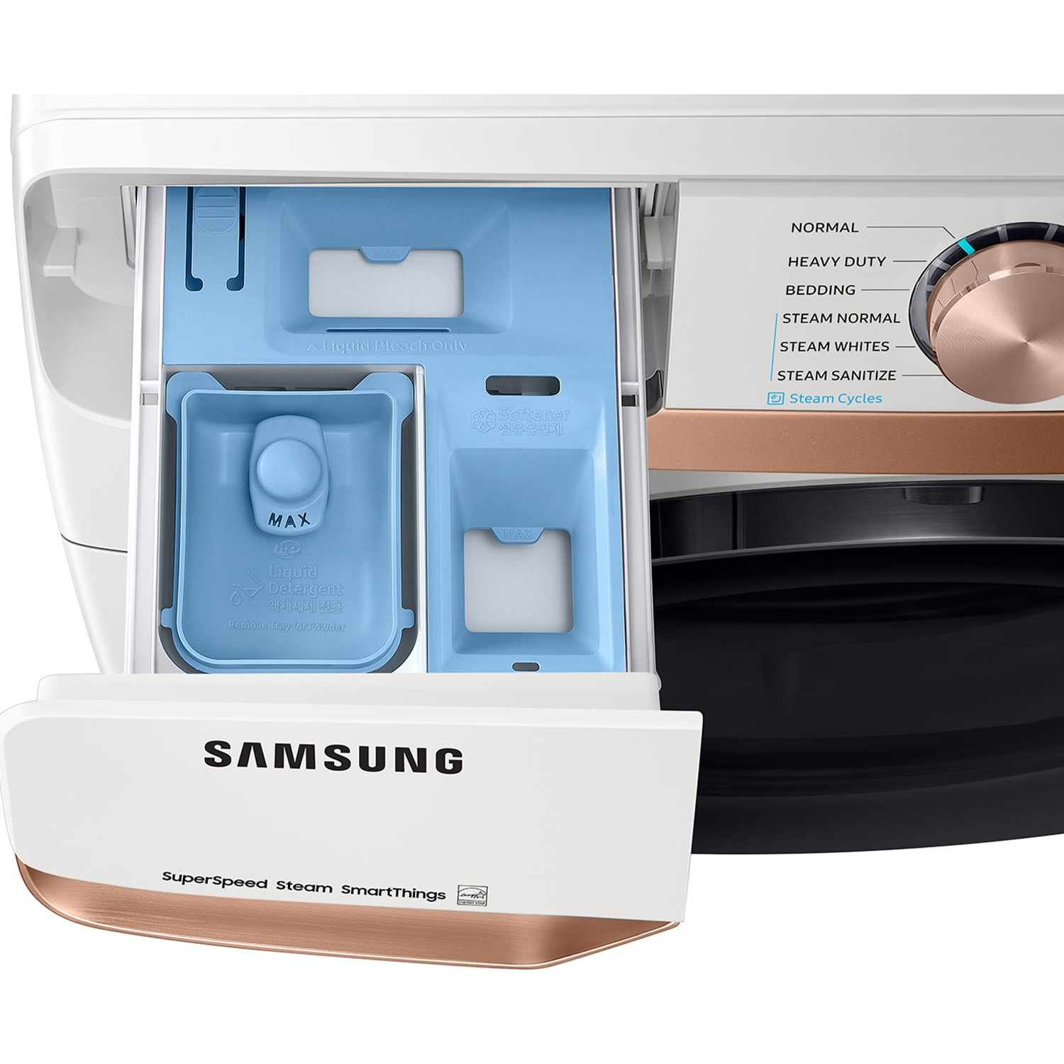 Samsung 27 in. 5.0 cu. ft. Smart Front Loading Washer with 23 Wash Programs, 9 Wash Options & Sanitize Cycle - Ivory, Ivory, hires