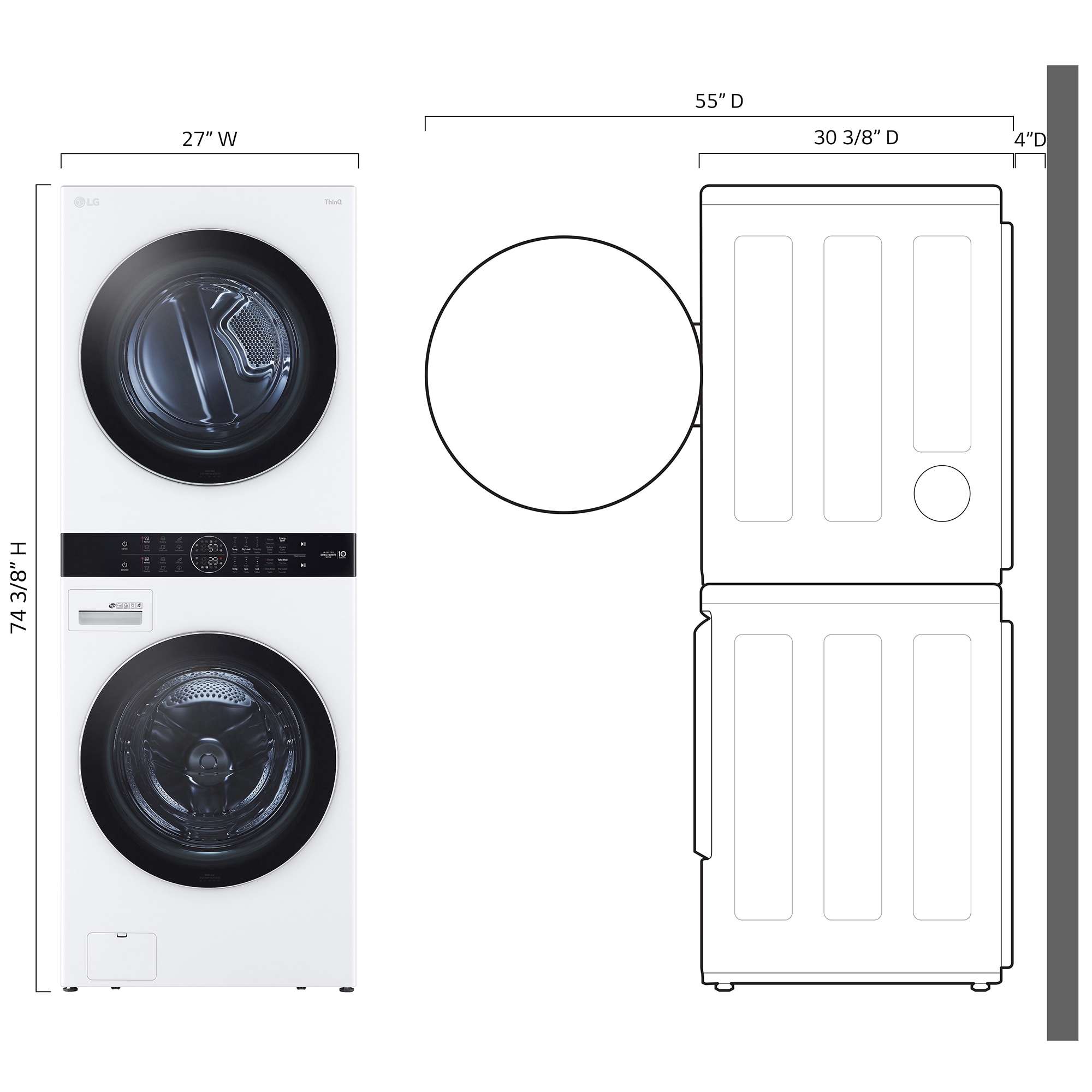 LG 27 in. WashTower with 4.5 cu. ft. Washer with 10 Wash Programs & 7.4 cu. ft. Gas Dryer with 9 Dryer Programs, Sensor Dry & Wrinkle Care - White, White, hires