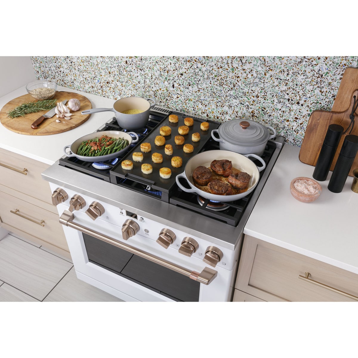 Cafe 36 in. 5.7 cu. ft. Smart Air Fry True European Convection Dual Fuel Range with 6 Sealed Burners - Stainless Steel, Stainless Steel, hires