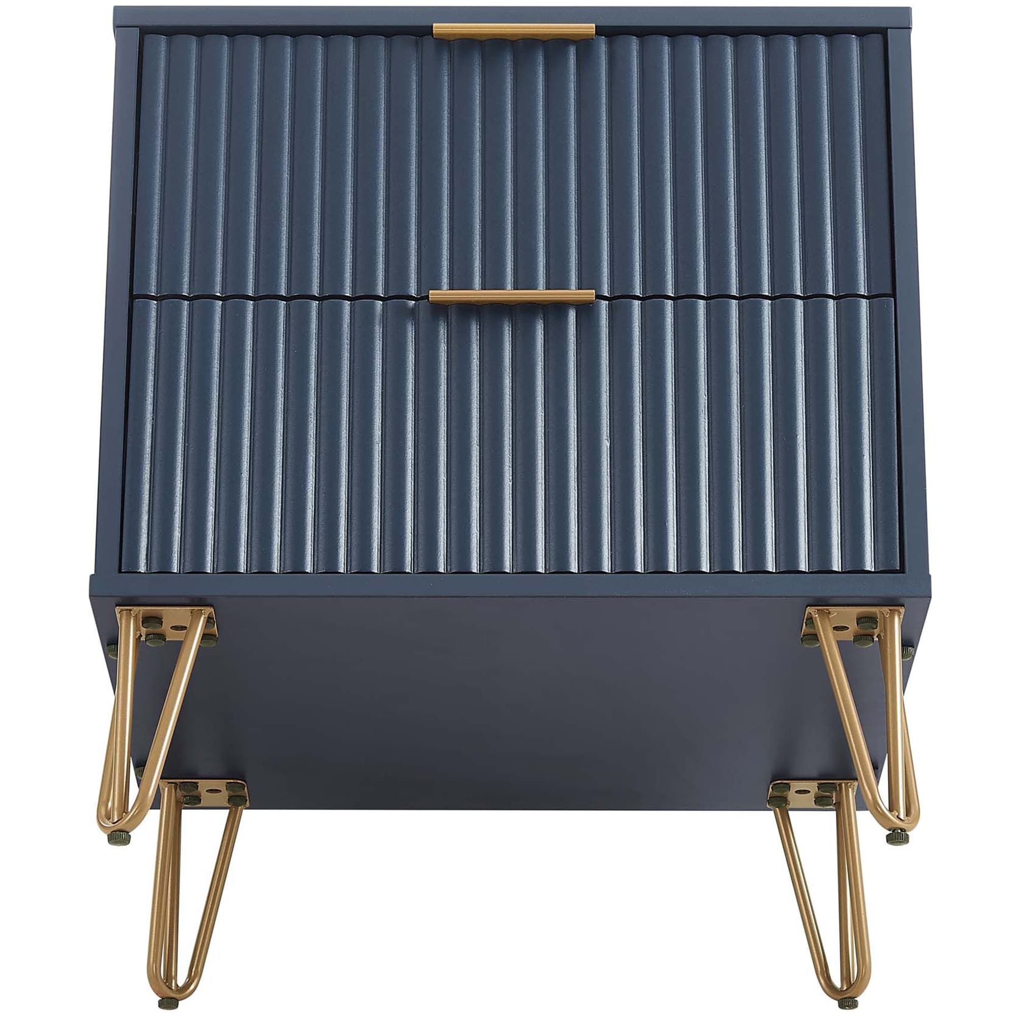 Manhattan Comfort DUMBO 2.0 Modern Nightstand with 2 Drawer & Metal Feet - Midnight Blue, Midnight Blue, hires