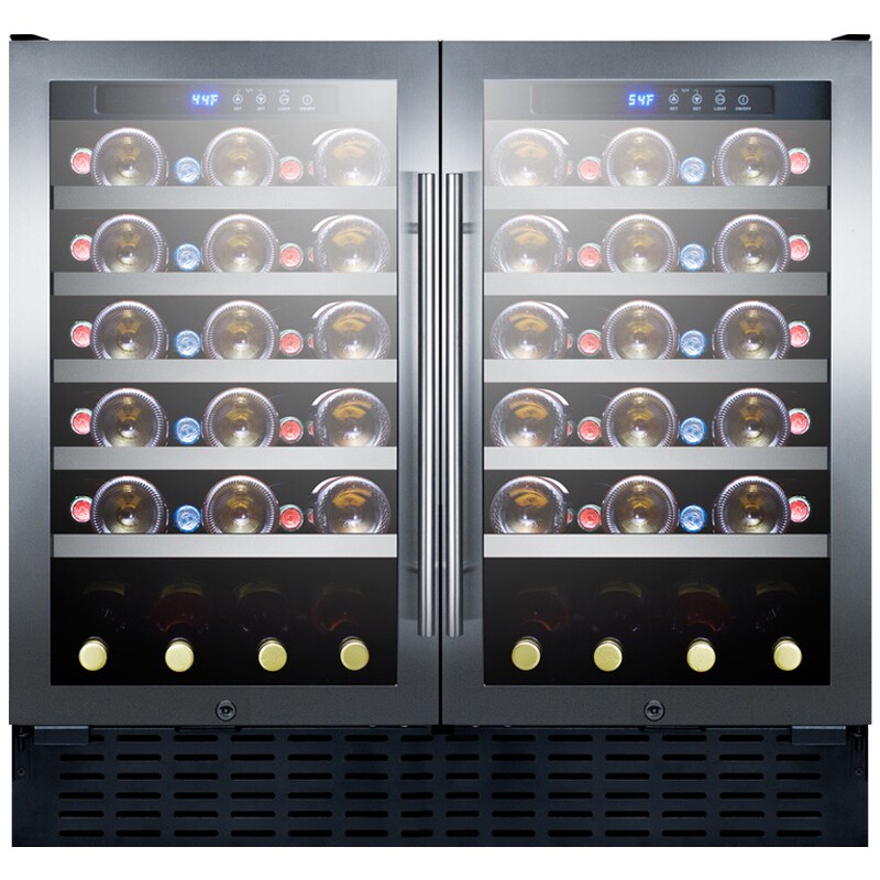 Summit 36 in. Undercounter Wine Cooler with Wood Racks, Dual Temperature Zones & 68 Bottle Capacity - Stainless Steel, , hires