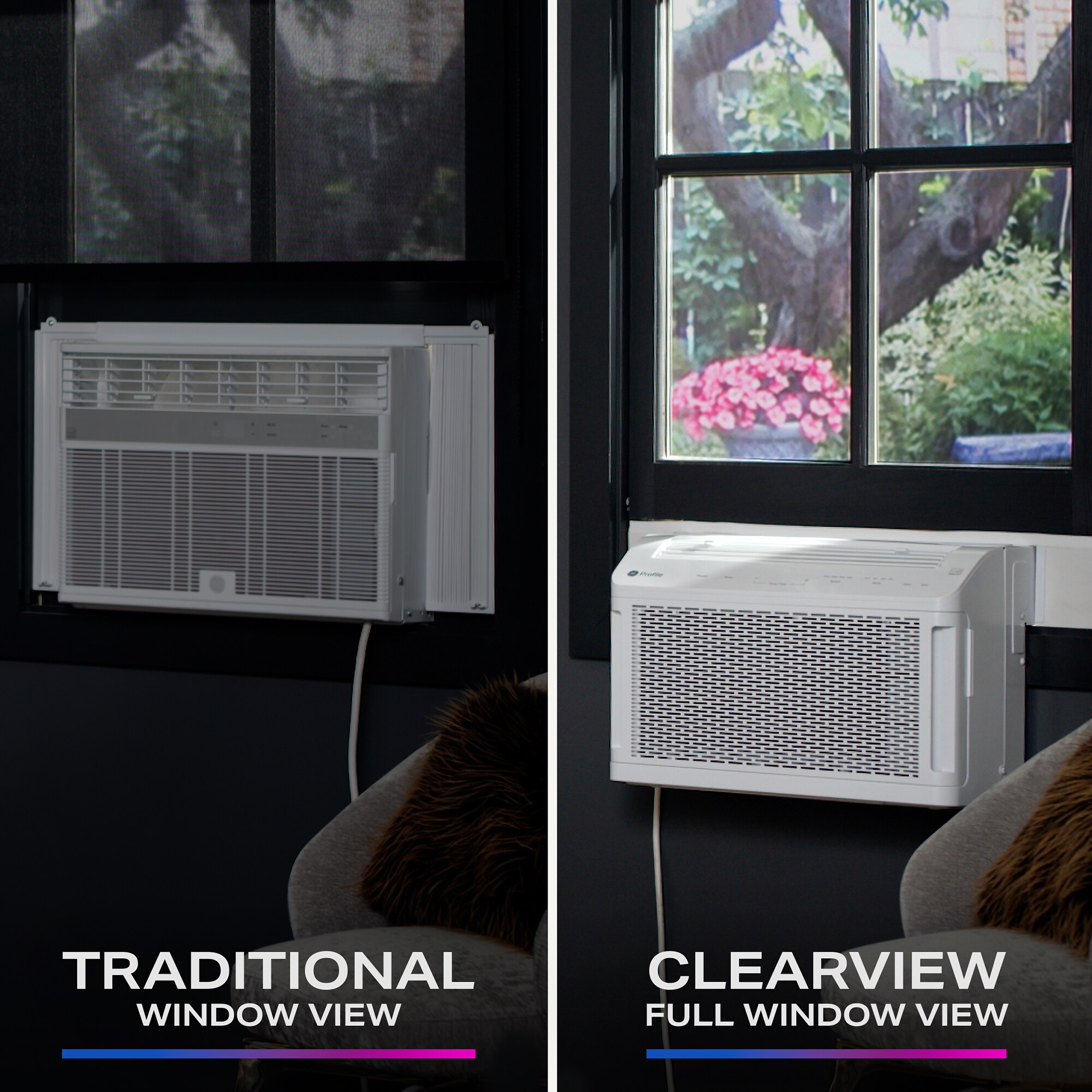 GE Clearview 8,300 BTU Smart Energy Star Saddle Window Air Conditioner with 3 Fan Speeds, Sleep