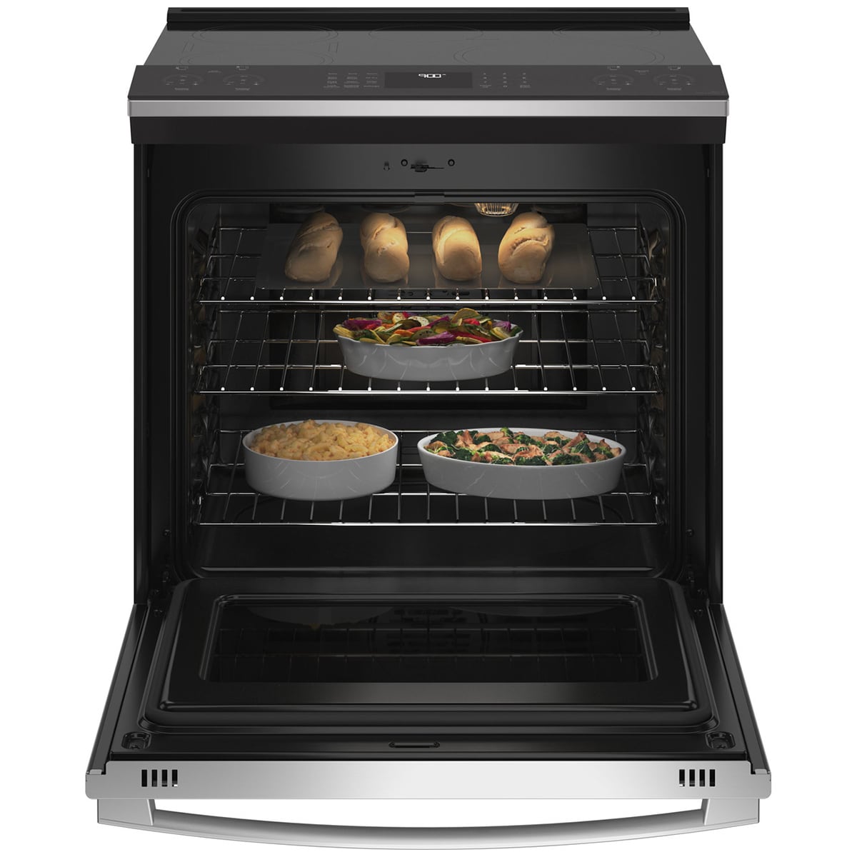 GE Profile 30 in. 5.3 cu. ft. Smart Air Fry True European Convection Slide-In Electric Range with 5 Induction Burners - Stainless Steel, Stainless Steel, hires