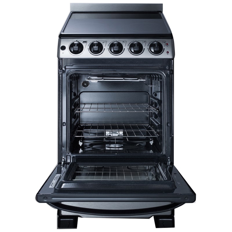 Summit White Pearl Series 20 in. 2.3 cu. ft. Slide-In Electric Range with Smoothtop Burners - Stainless Steel, , hires