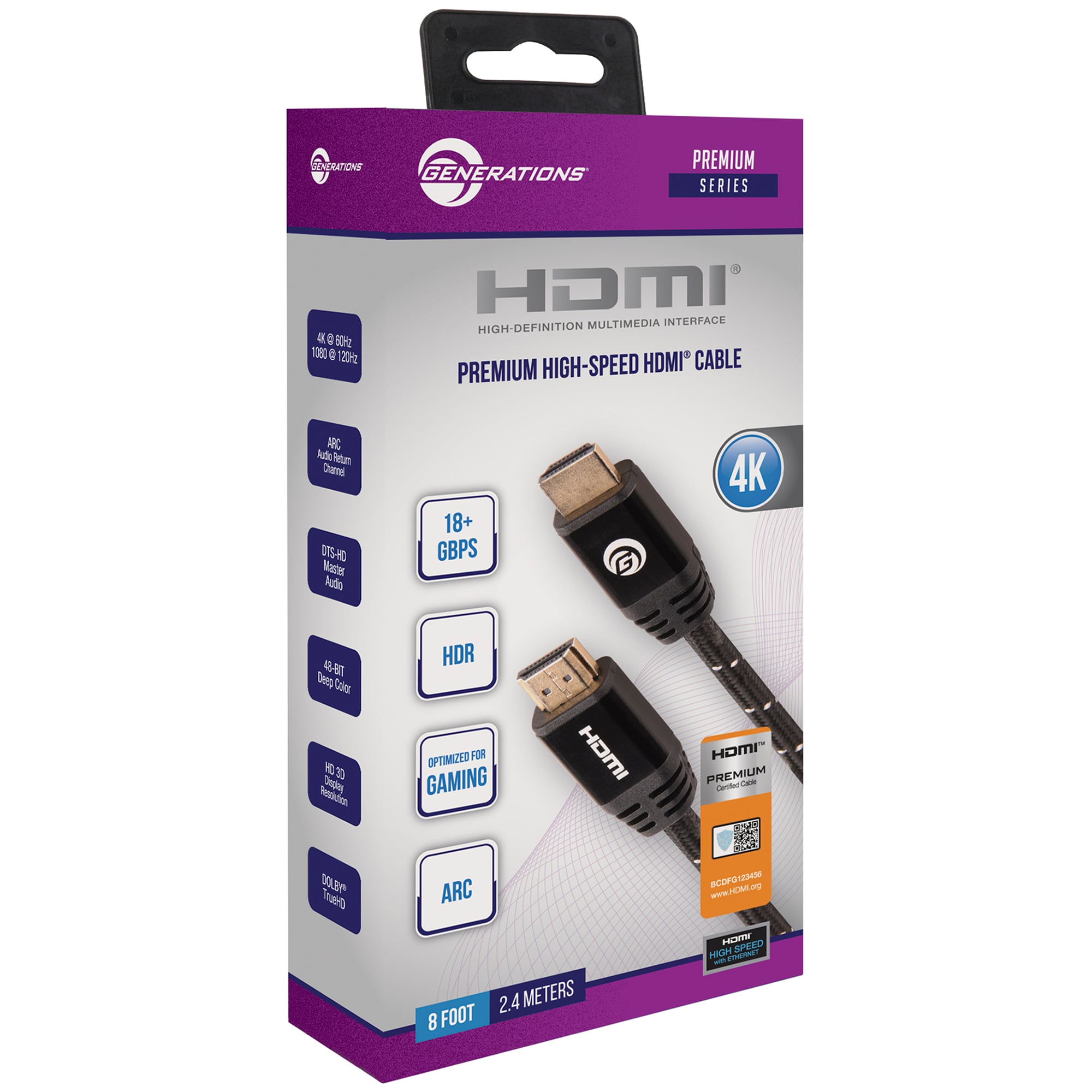 Generations Premium Series 8 FT. 18 GBPS High-Speed HDMI Cable - Black, , hires