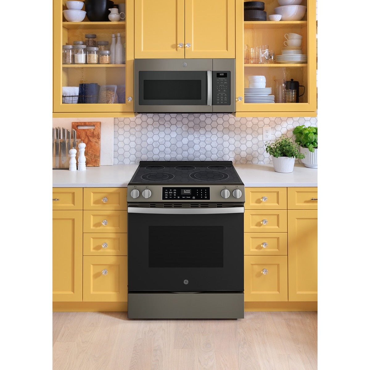 GE 30 in. 5.3 cu. ft. Smart Air Fry Standard Convection Slide-In Electric Range with Radiant Burners - Slate, Slate, hires