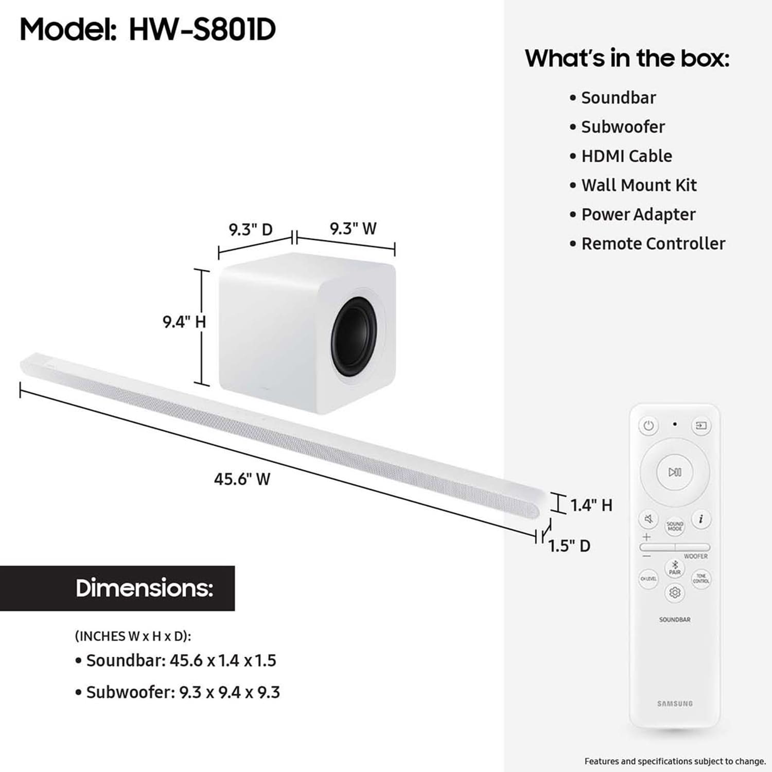 Samsung Ultra-slim 3.1.2 Channel Dolby Atmos Smart Sound Bar with Bluetooth & Wireless Subwoofer - White, White, hires