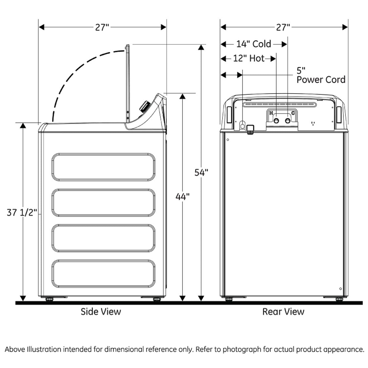 GE 27 in. 4.0 cu. ft. Top Load Washer with Stainless Steel Basket, Water Level Control & Agitator - White, , hires