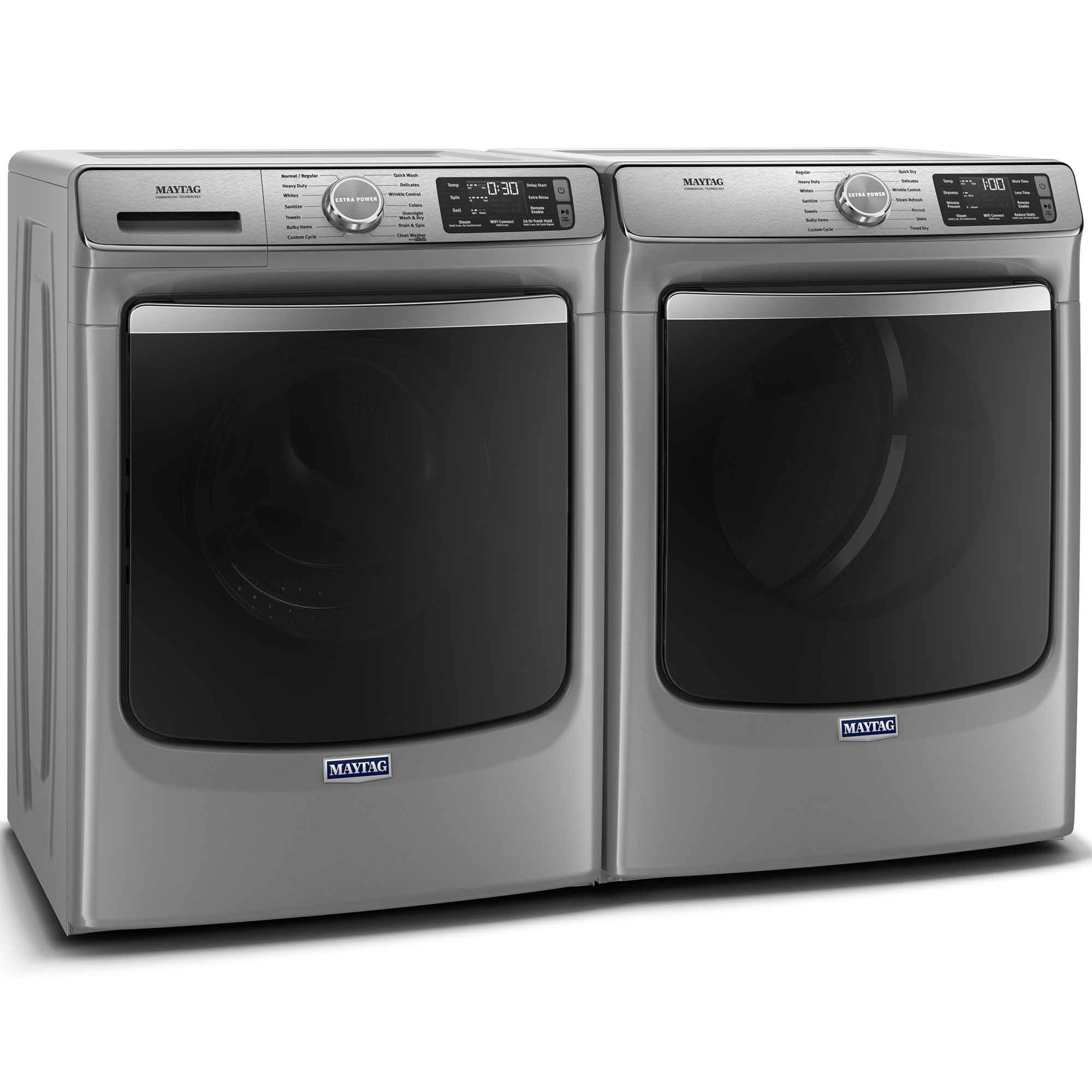 Maytag 27 in. 7.3 cu. ft. Smart Stackable Gas Dryer with Extra Power Button, Industry-Exclusive Extra Moisture Sensor, Sanitize & Steam Cycle - Metallic Slate, Metallic Slate, hires