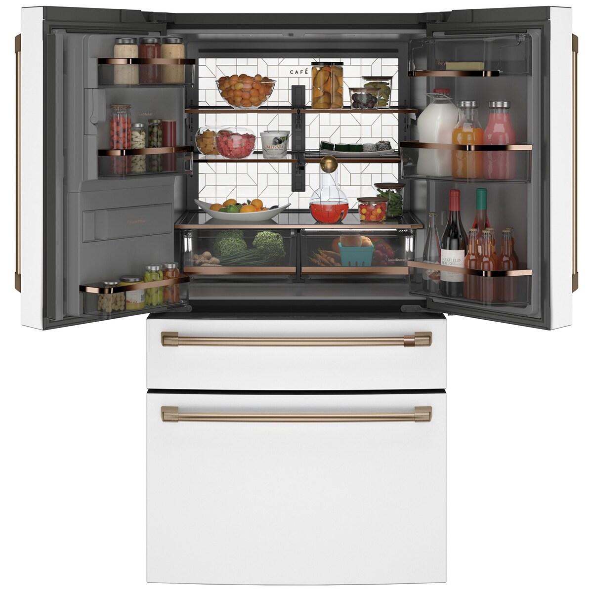 Cafe 36 in. 27.8 cu. ft. Smart 4-Door French Door Refrigerator with Ice & Water Dispenser - Matte White, Matte White, hires