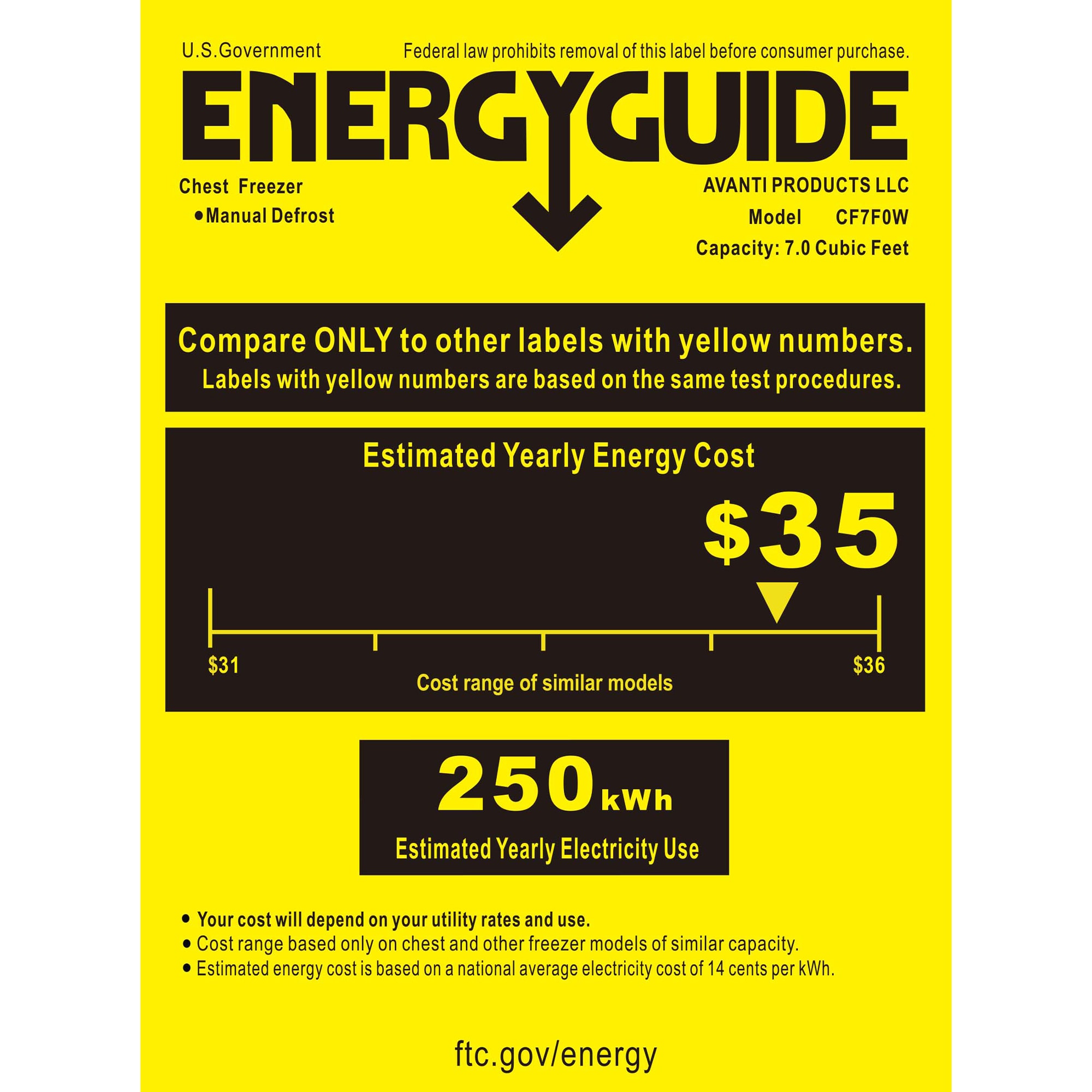 Avanti 33 in. 7.0 cu. ft. Garage-Ready Chest Freezer - White, , hires