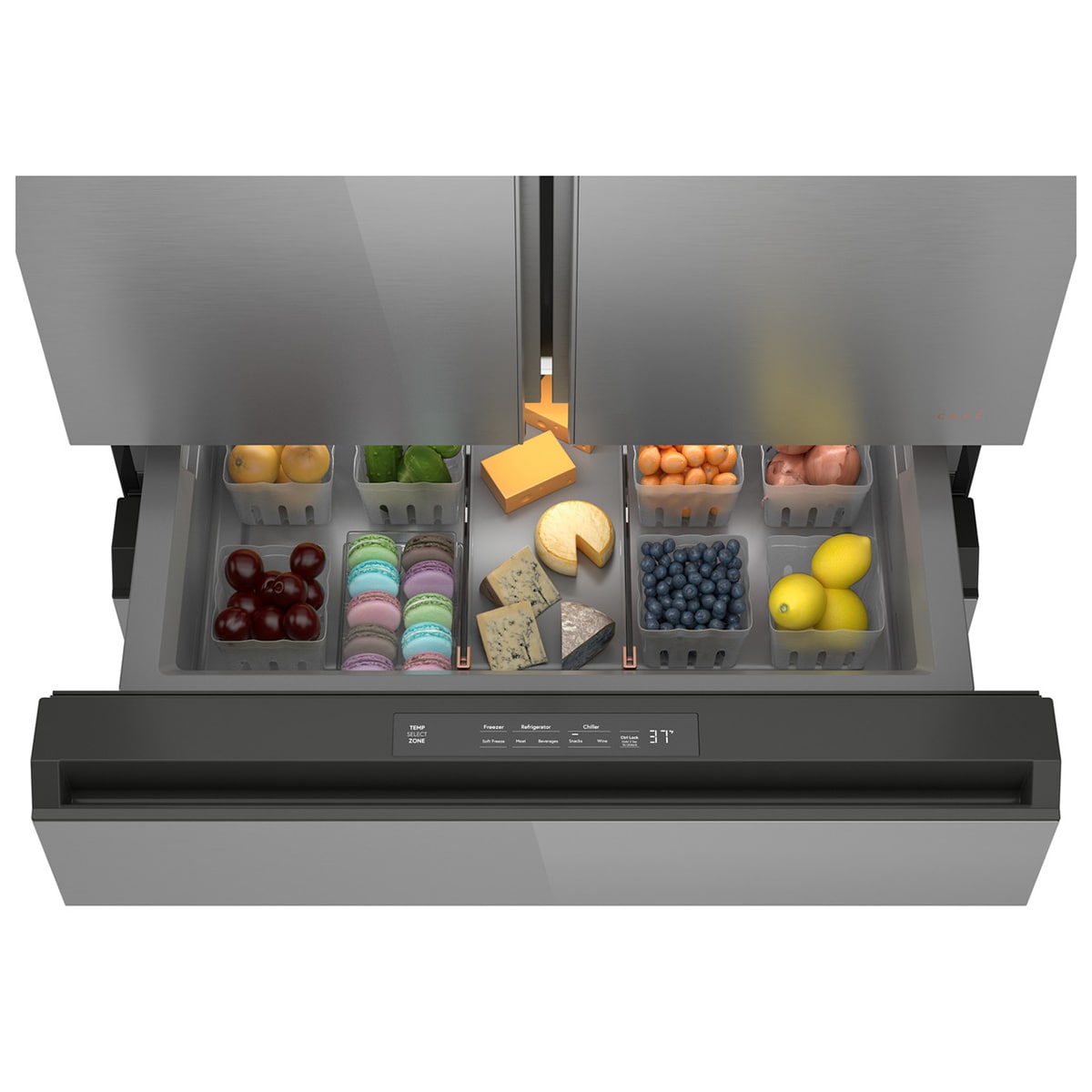 Cafe 36 in. 23.2 cu. ft. Smart Counter Depth 4-Door French Door Refrigerator with Internal Water AutoFill Pitcher - Platinum Glass, , hires