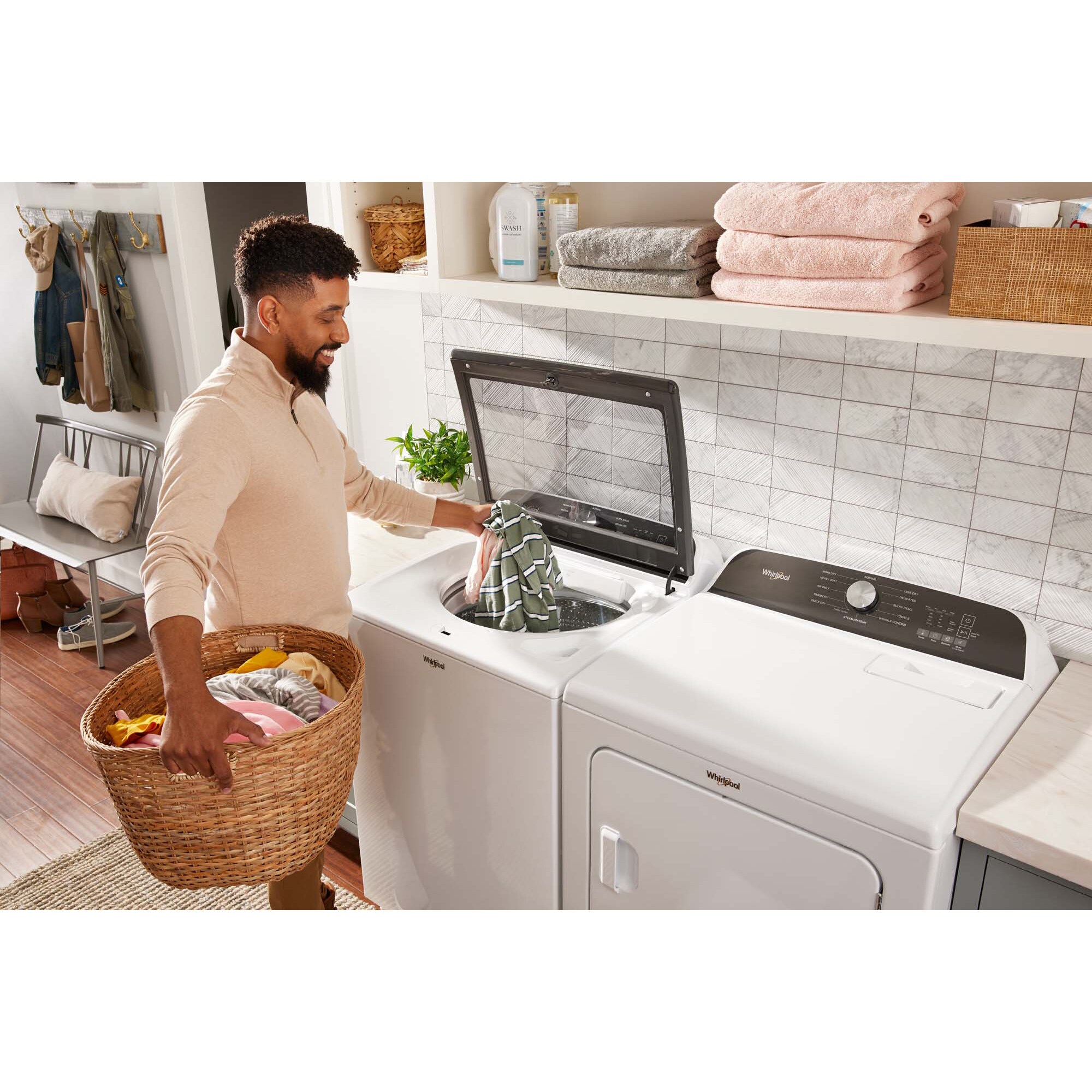 Whirlpool 29 in. 7.0 cu. ft. Electric Dryer with Wrinkle Shield Option, Steam Cycle & Sensor Dry - White, White, hires