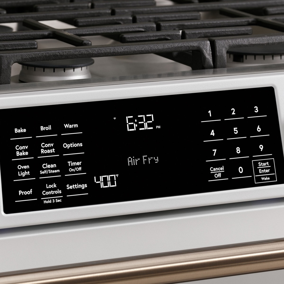 Cafe 30 in. 5.6 cu. ft. Smart Air Fry True European Convection Slide-In Gas Range with 6 Sealed Burners & Griddle - Matte White, Matte White, hires